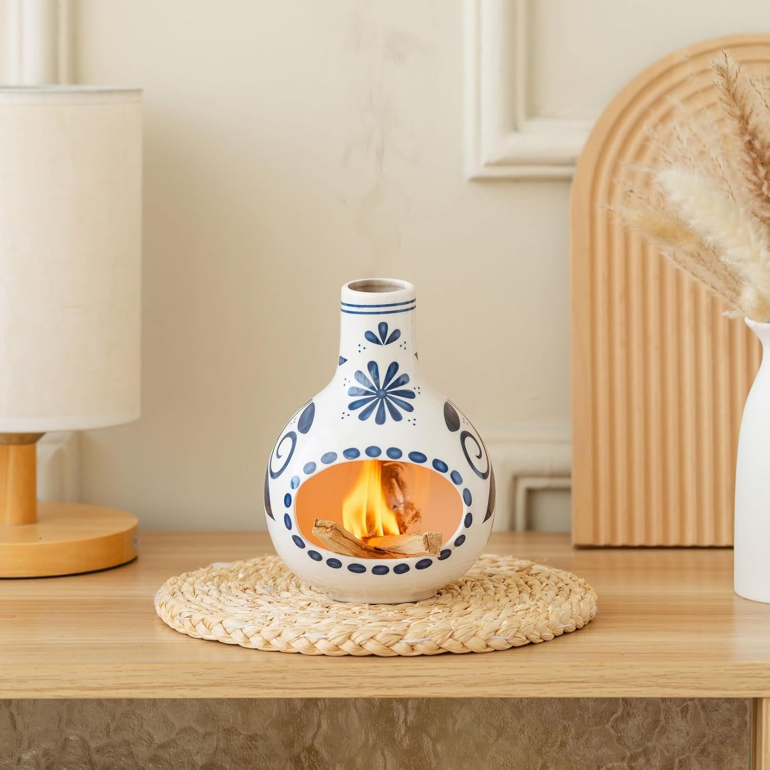 Handmade Ceramic Palo Santo Holder Burner - Mini Tabletop Chiminea with Ash Catcher