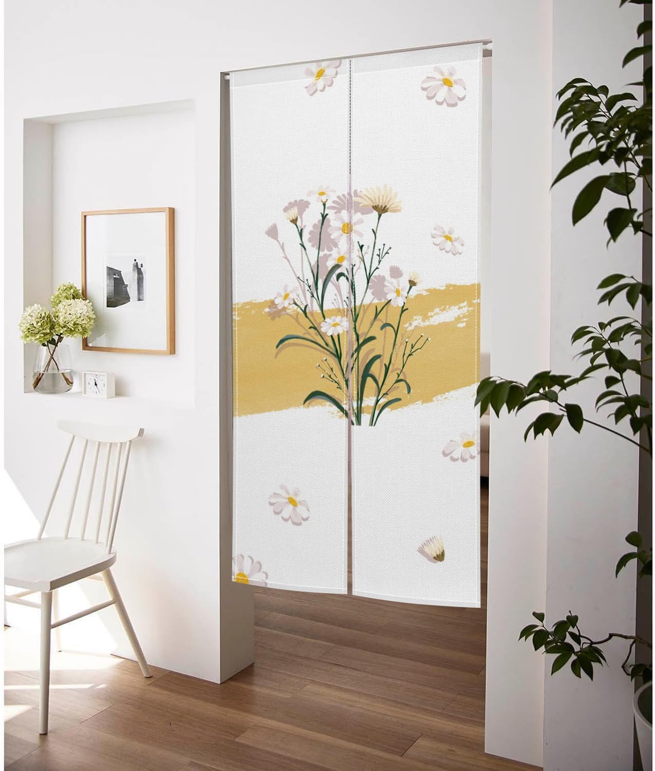 Japanese Noren Door Curtain with Daisy Design