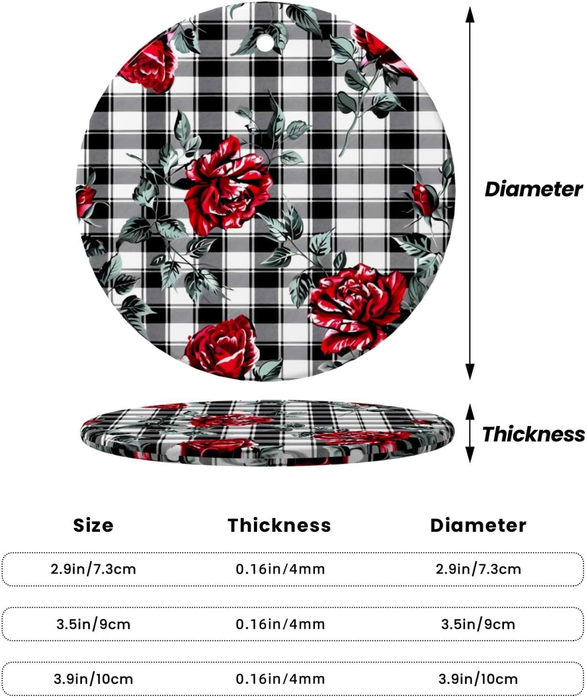 Christmas Ornaments Retro Rose Black Plaid Ceramic Pendant