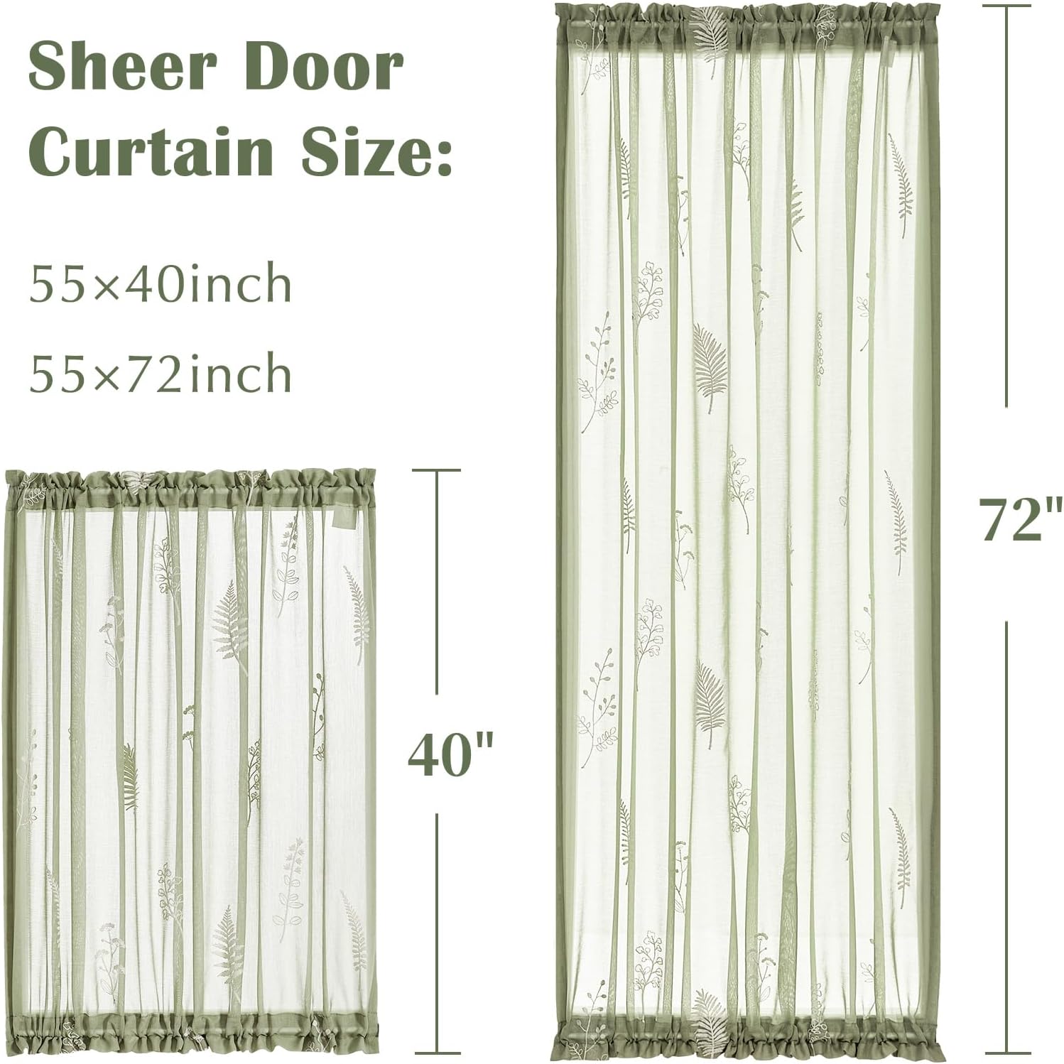 Jinchan French Sheer Door Curtain with Tieback 40 Inches Green on Beige