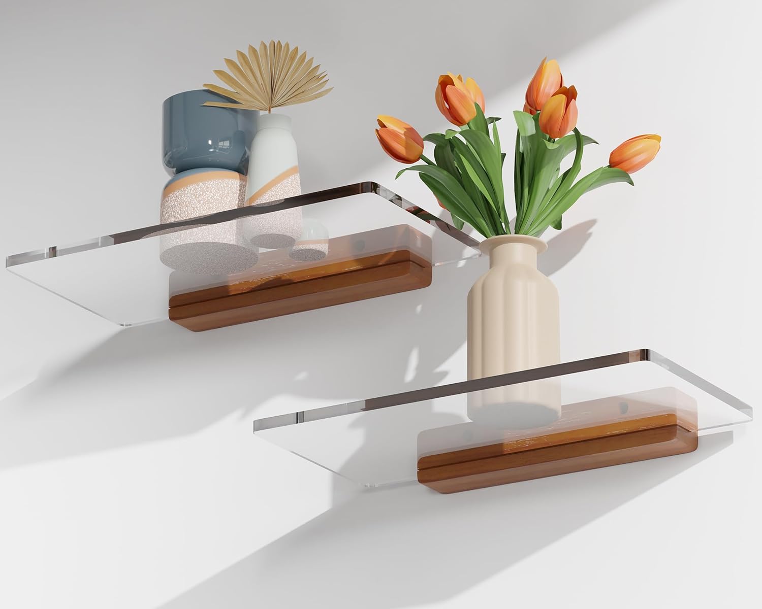 Solid Wood Acrylic Floating Shelves for Home Decor