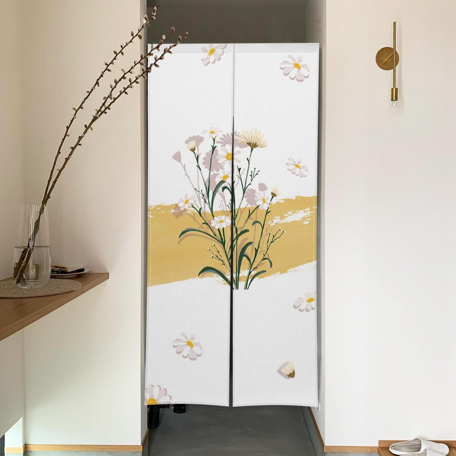 Japanese Noren Door Curtain with Daisy Design