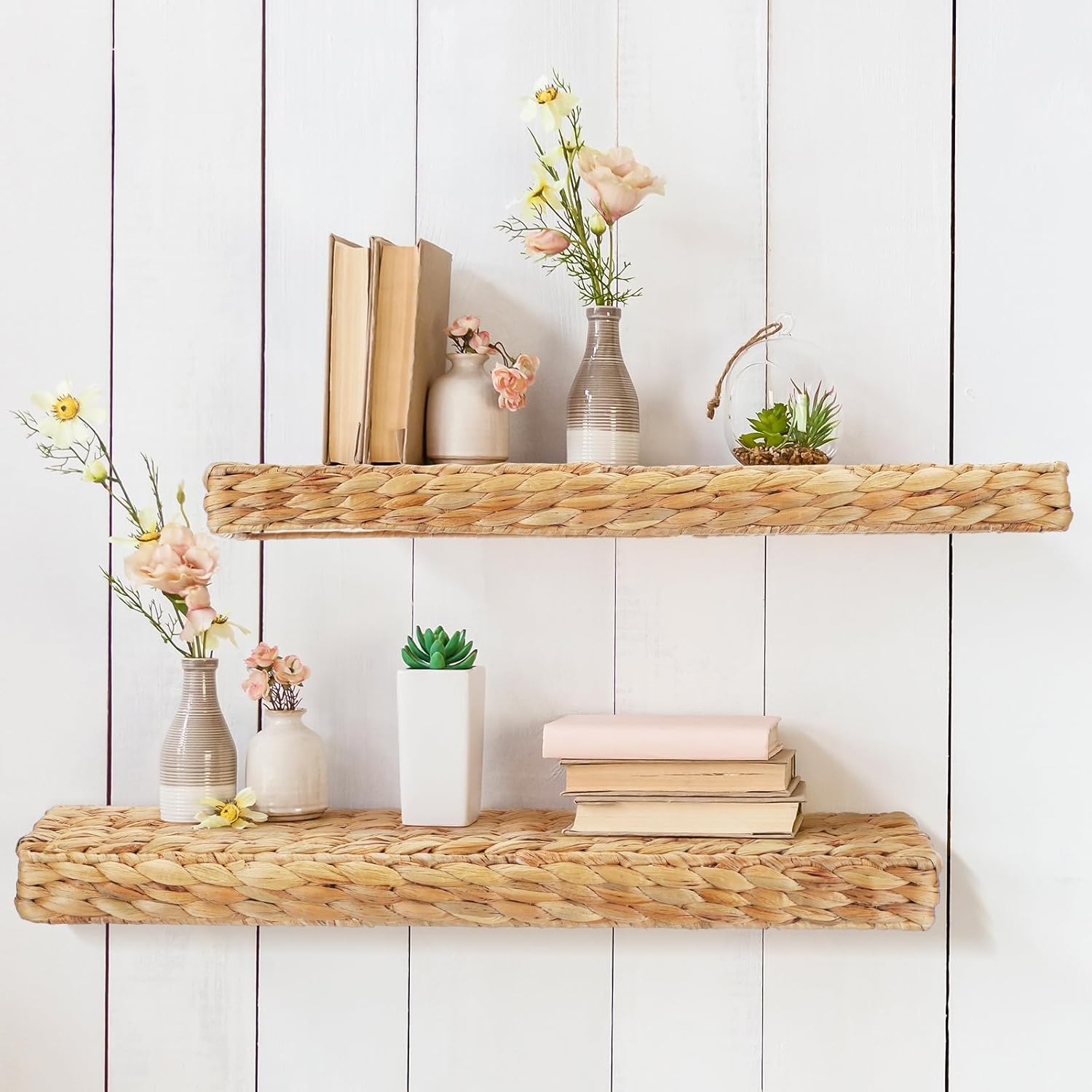 Pinkunn 2 Pack Rustic Floating Wall Shelves for Home Use
