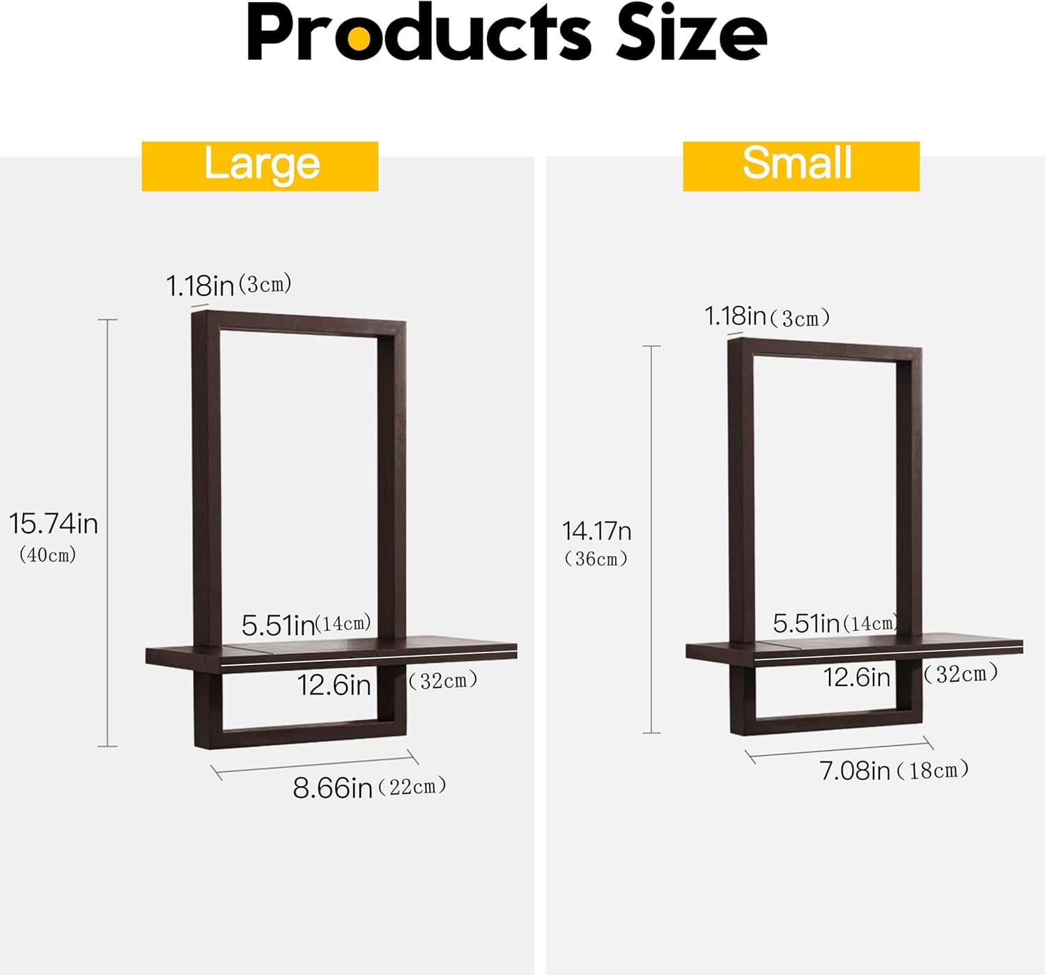 PHOENANCEE Square Floating Shelves Set of 2 Black Modern Chic