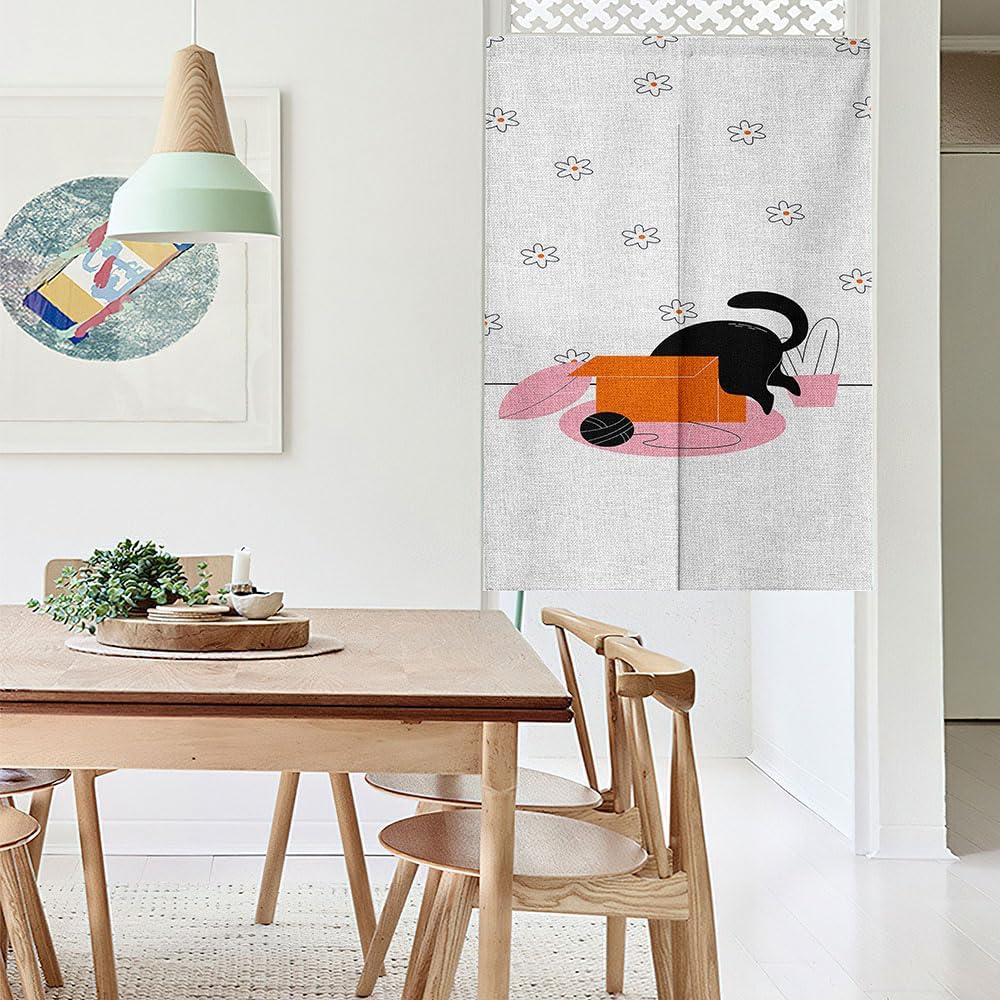 Chickwin Japanese Door Curtain Black Cat Panel