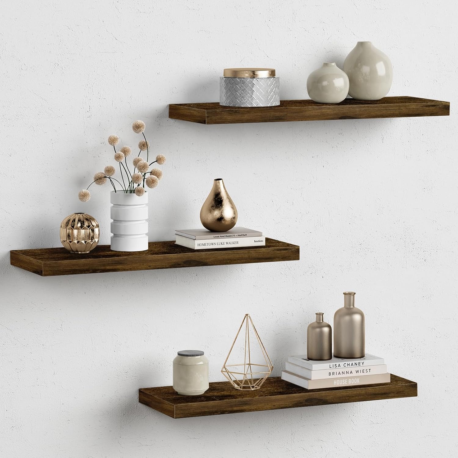 Forbena Rustic Brown Floating Shelves Set of 3