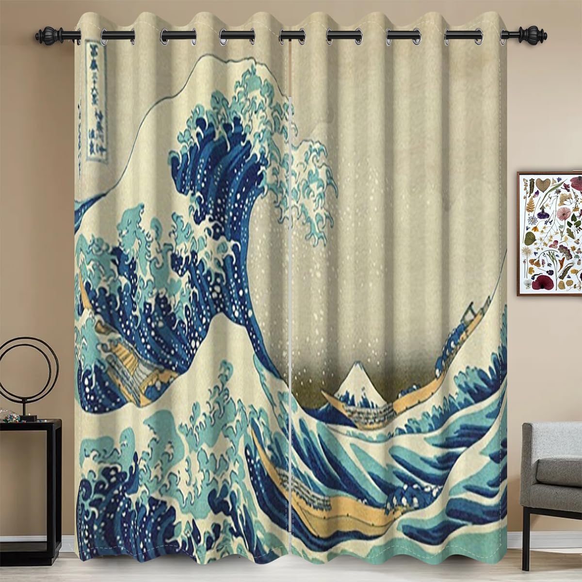 Umpoo Japanese Ukiyoe Blackout Curtains Set of 2 Panels 52x84 Inch