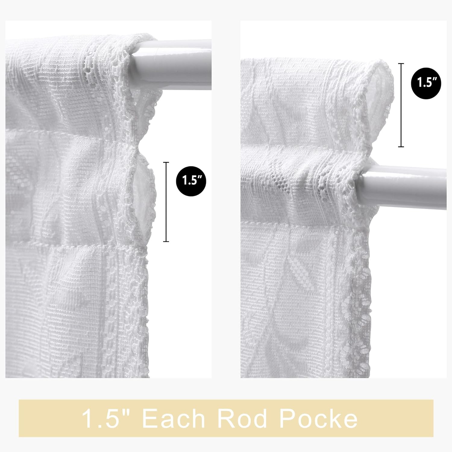2 Pcs White Lace French Door Curtain Panels 72 Inch Long