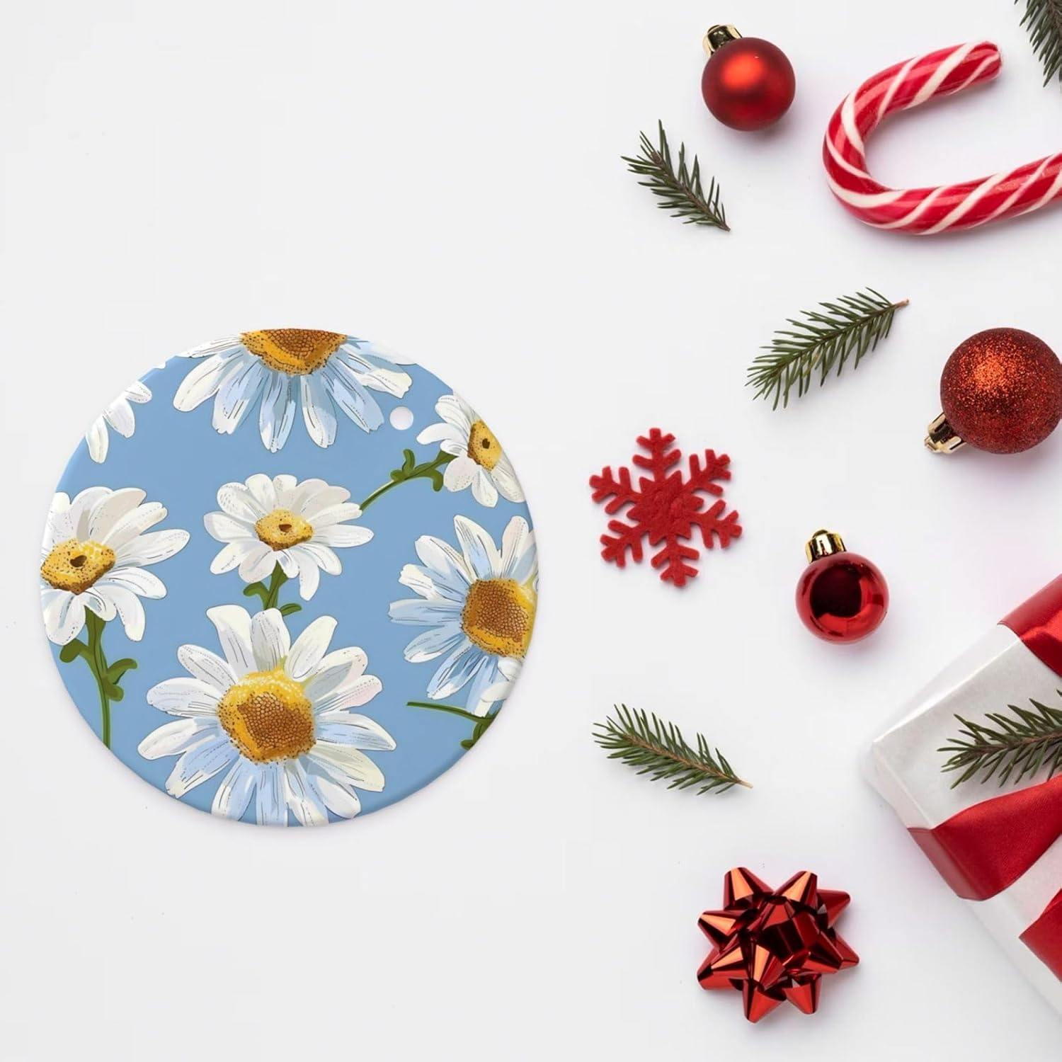 Christmas Daisy Flower Ceramic Hanging Ornaments Decor