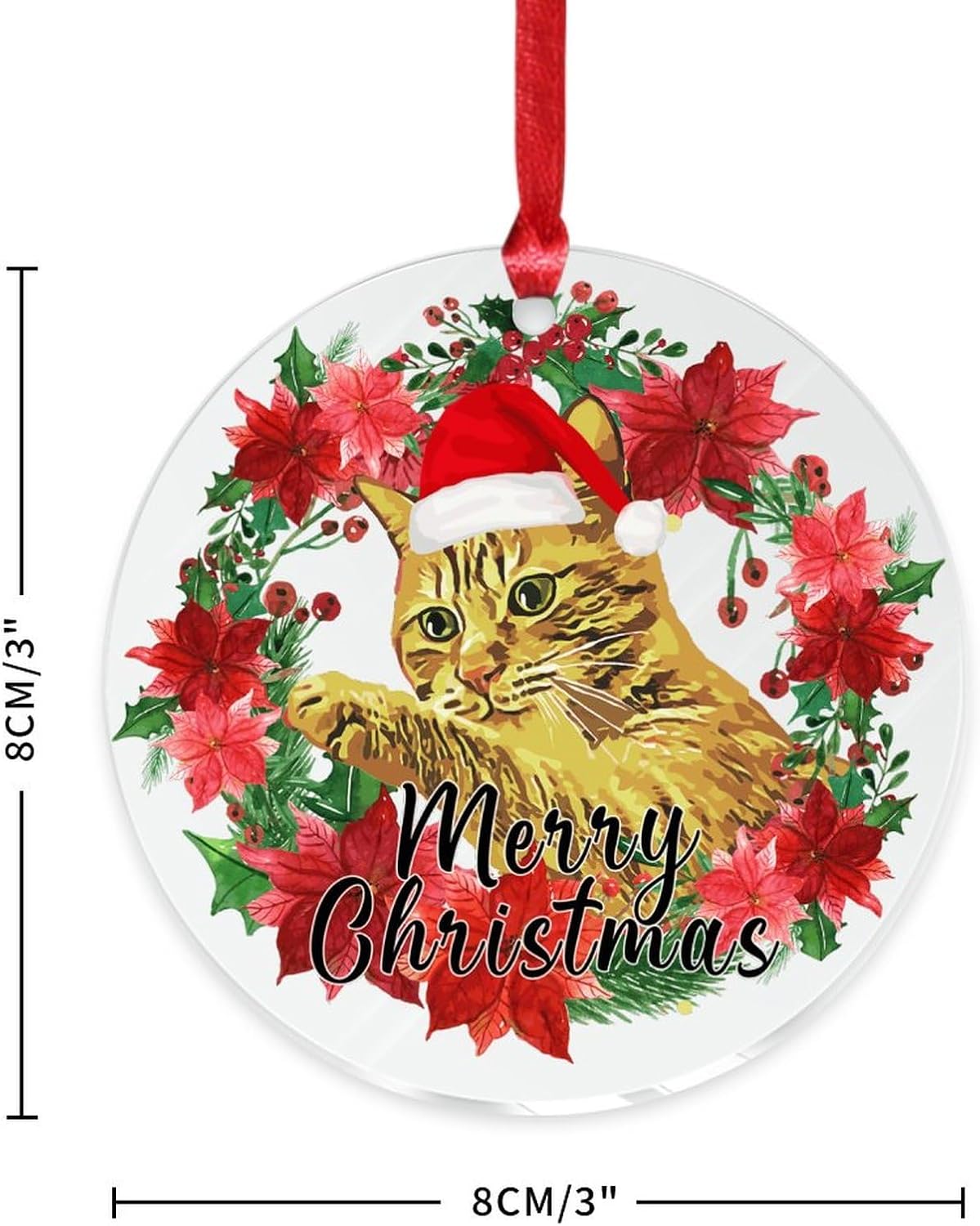 3 Inch Clear Acrylic Christmas Ornaments with Santa Hat