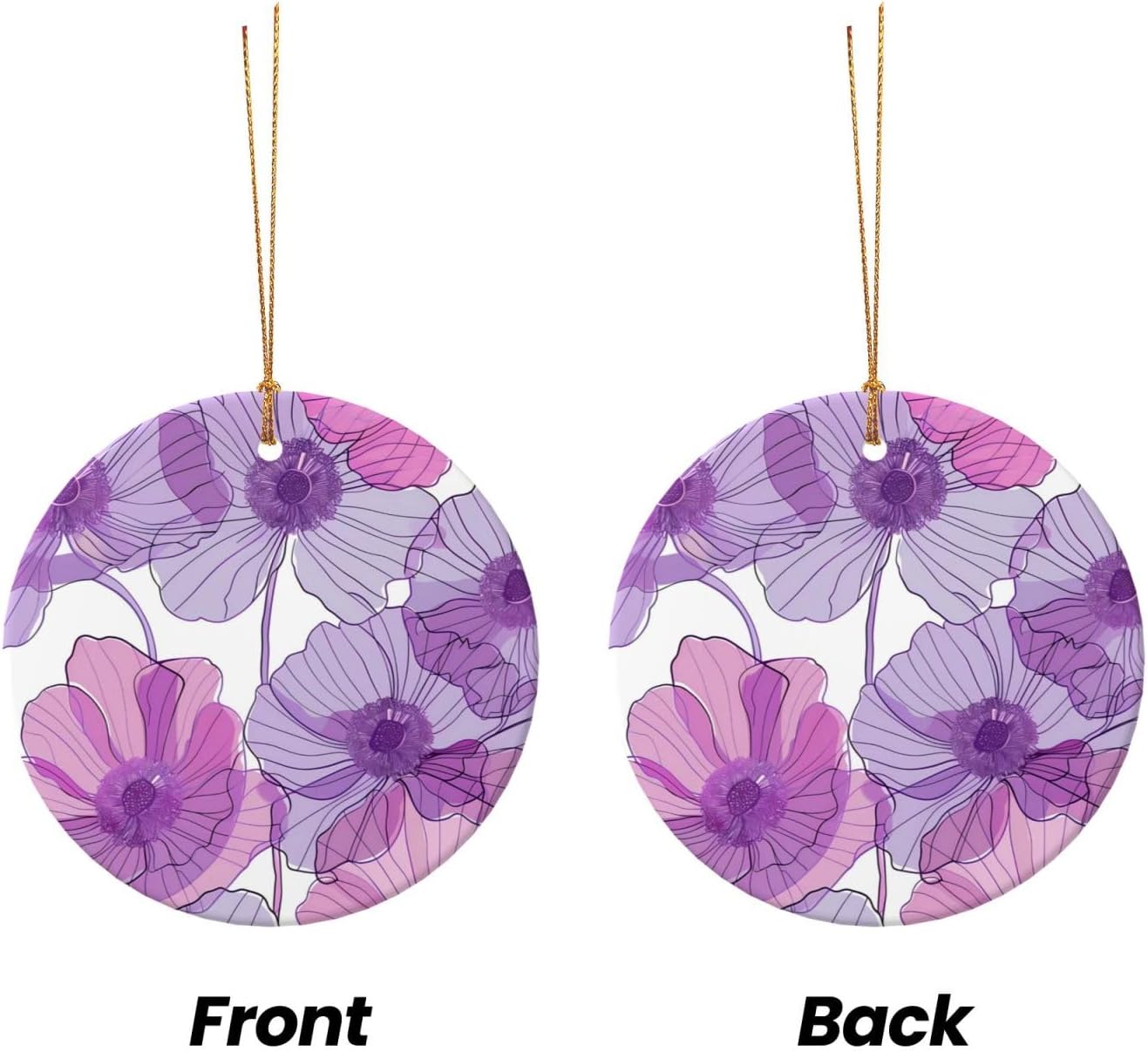Purple Anemone Ceramic Hanging Christmas Ornaments