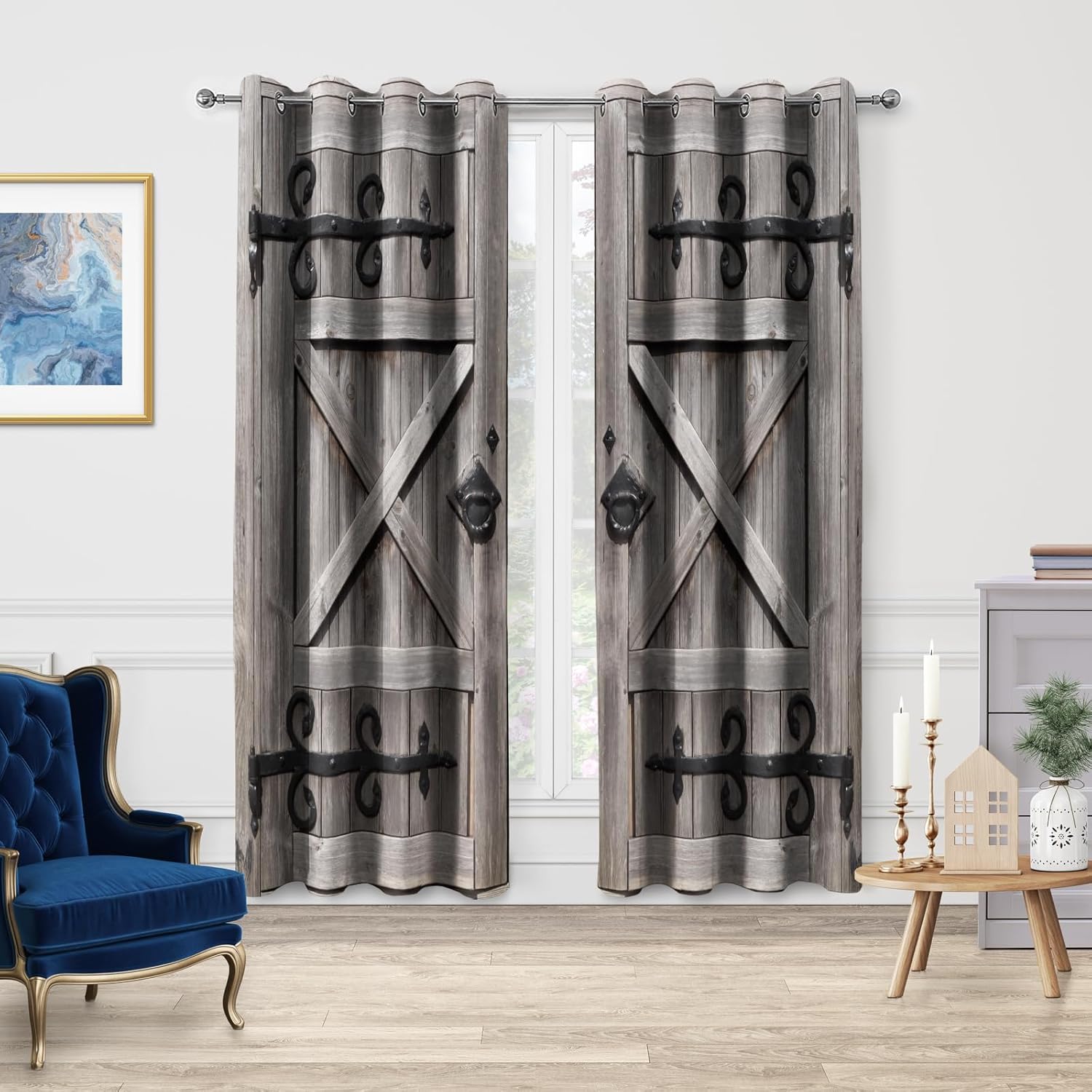 Jekeno Retro Wood Door Blackout Curtains 2 Panels Set