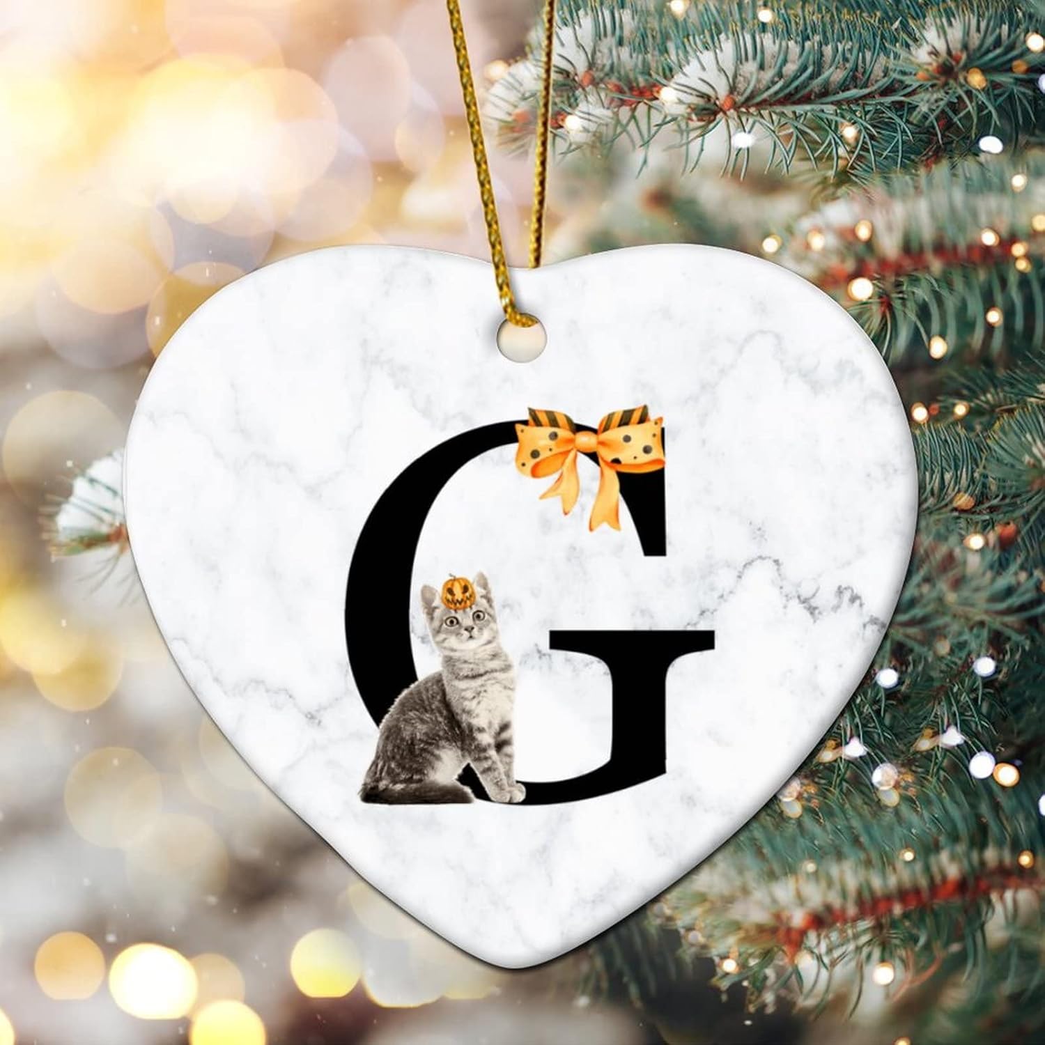Heart Shape Ceramic Christmas Ornament with Initials