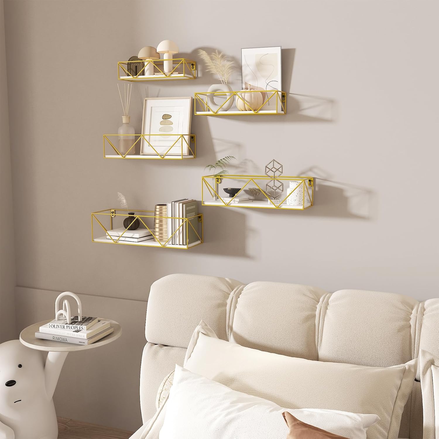 CRUGLA Gold Floating Shelves Wall Mounted Set of 5