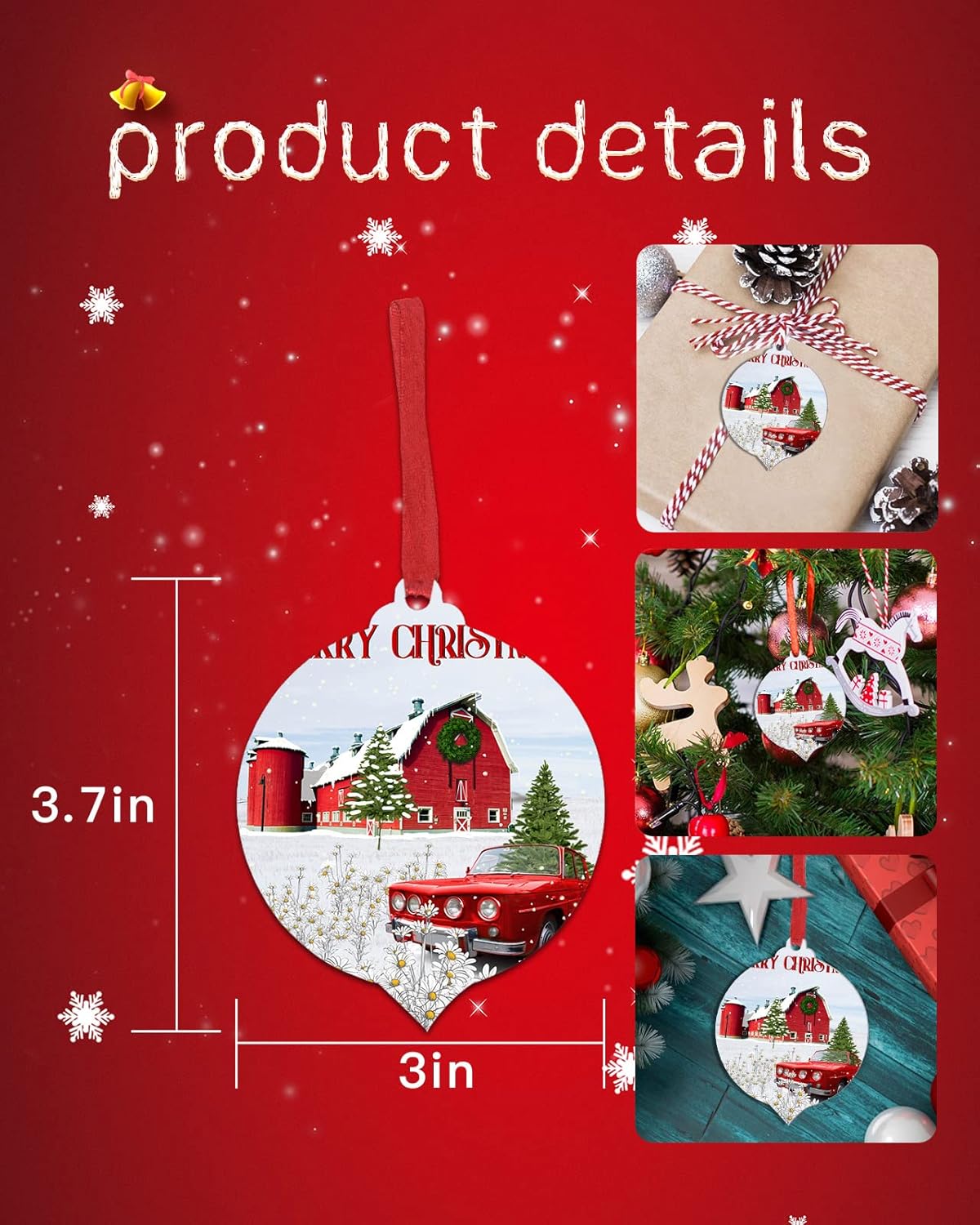 ZOE GARDEN Red Christmas Farm Truck Ornament Set 8 Pcs