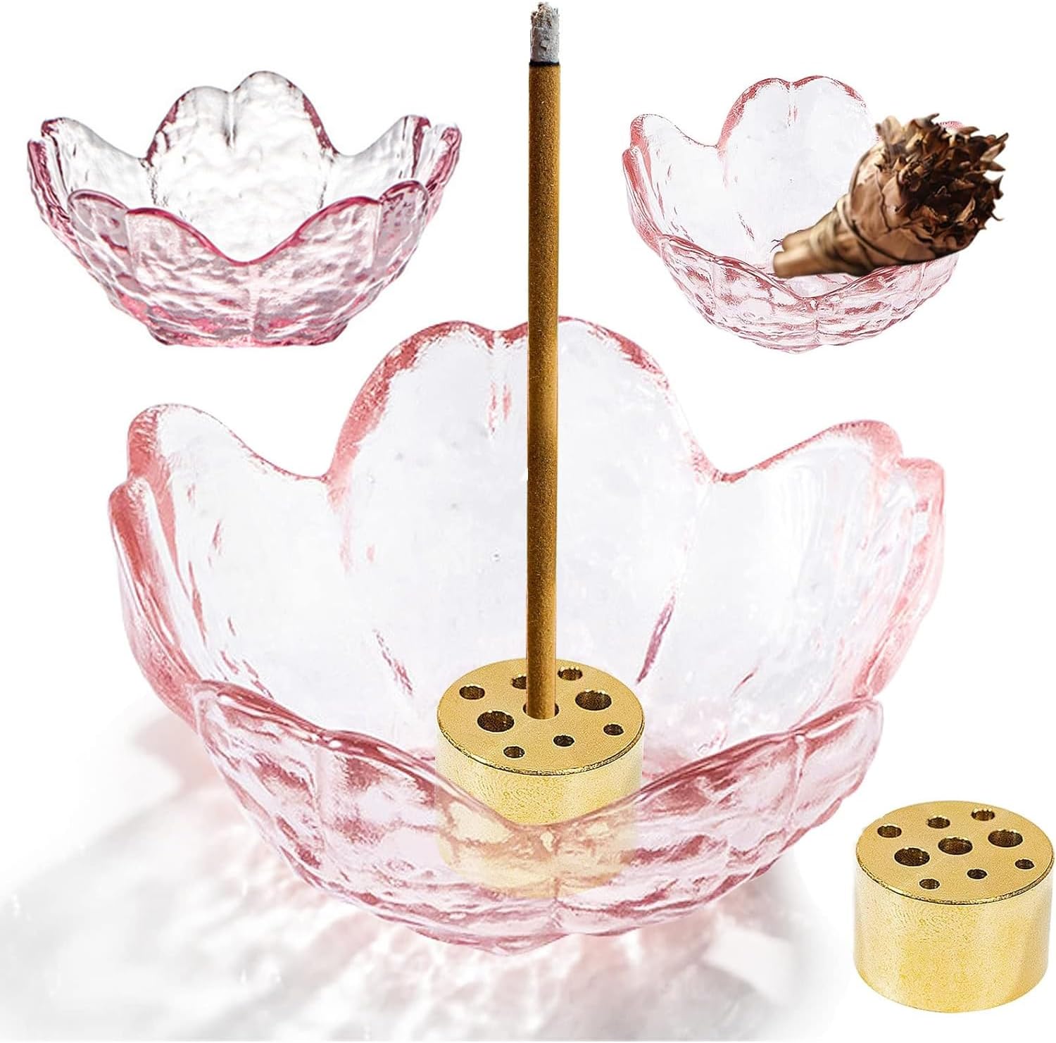 Cherry Blossom Incense Stick Holder with 9 Holes Brass Base