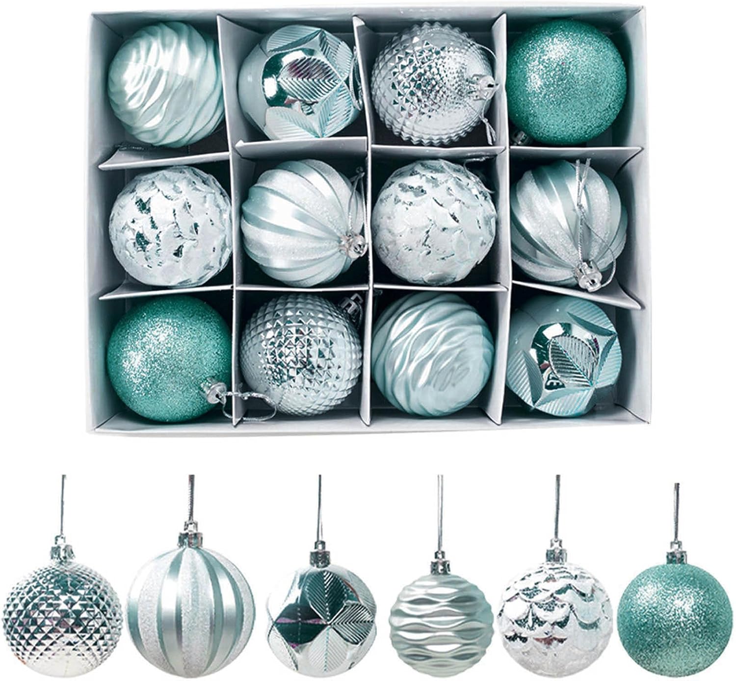 12PCS Flocked Christmas Balls 2023