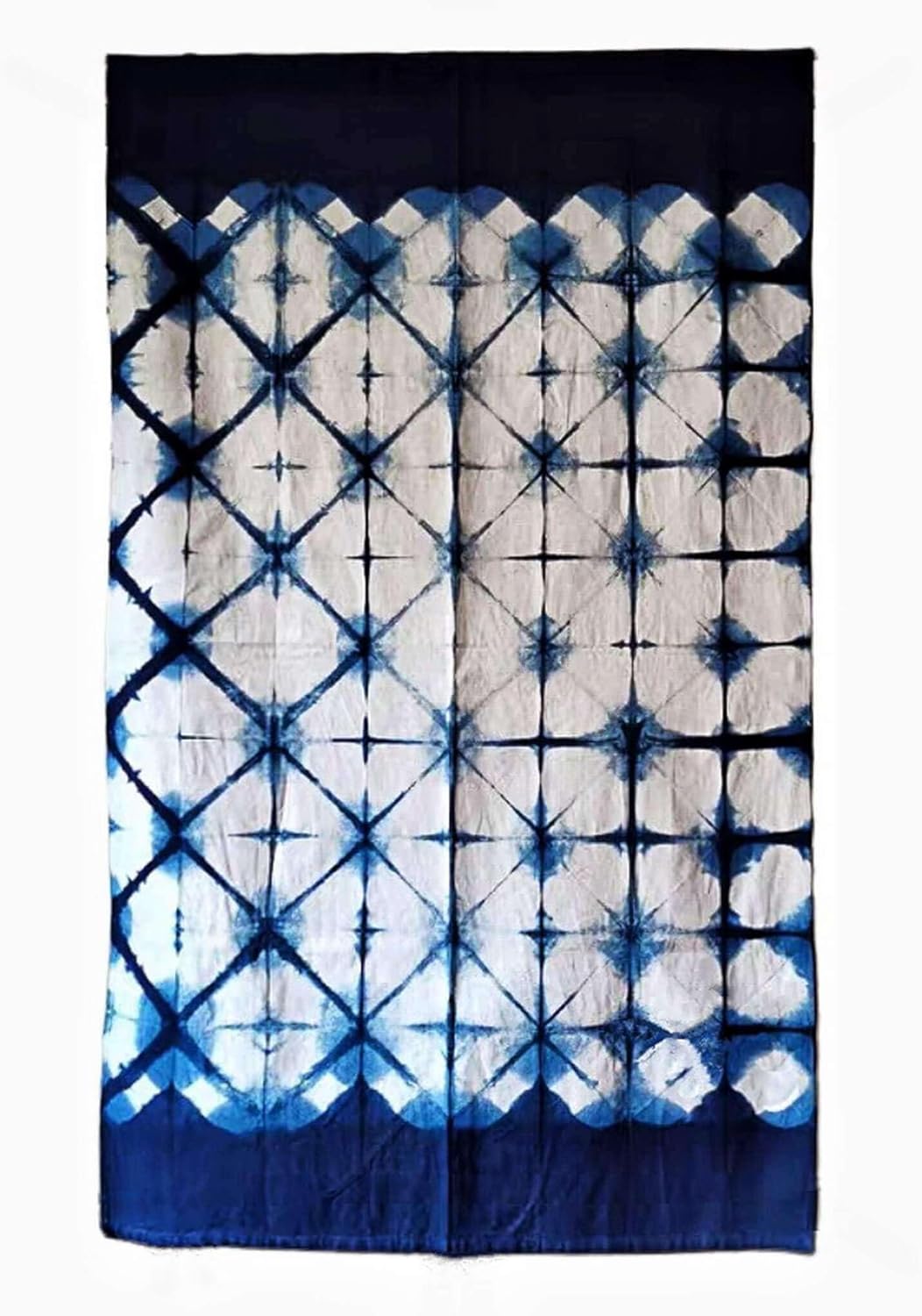 Hand Dyed Shibori Noren Curtain Panels - Geometric Indigo Design 335x59in