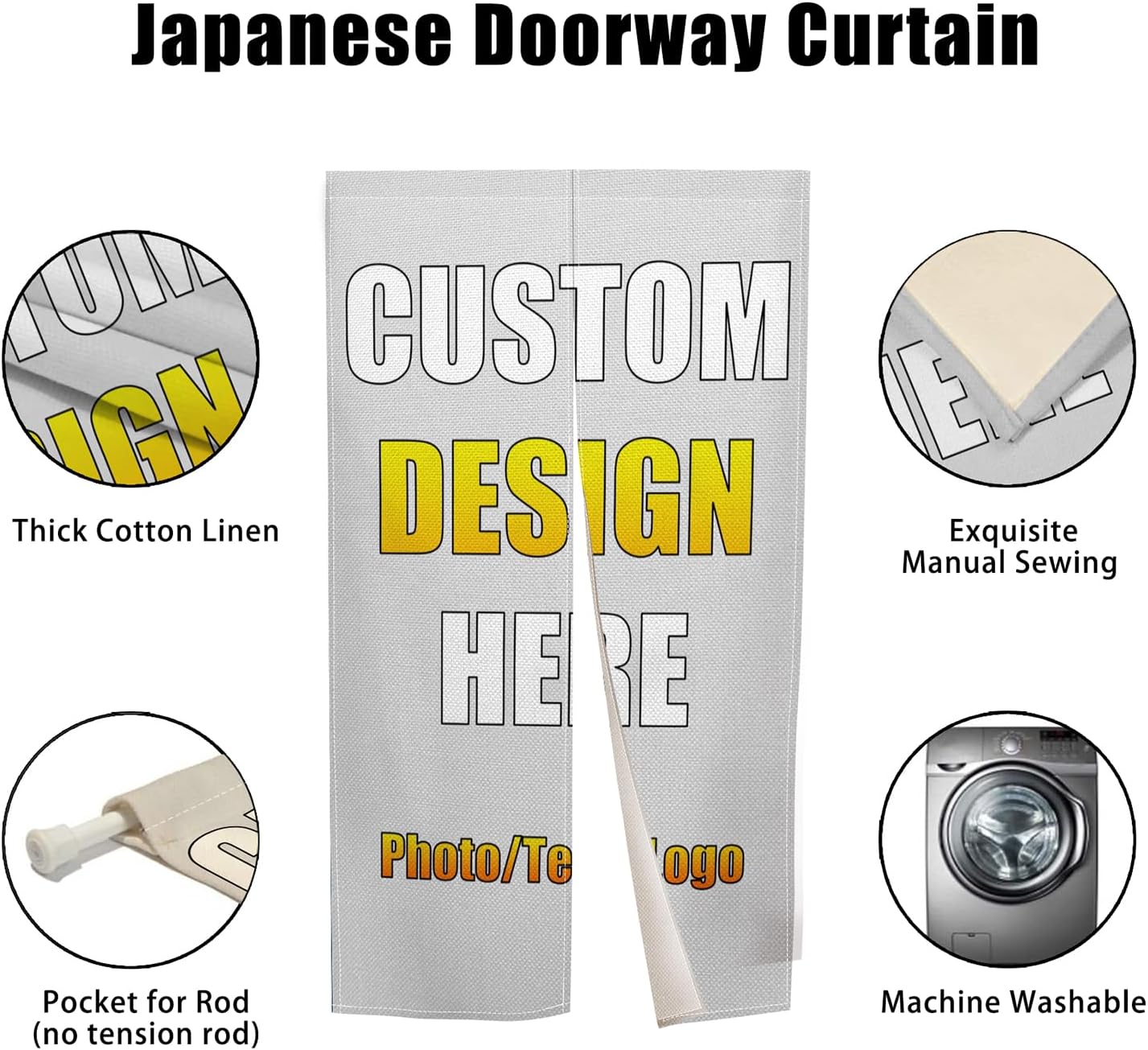 Customizable Noren Curtain with Photo Text Logo 34x60 Inches