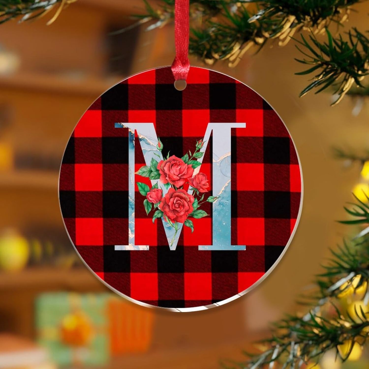 Acrylic Christmas Ornaments 2023 Blue Initial M Decorative Hanging Baubles