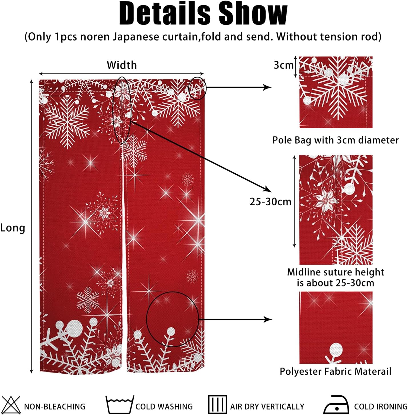 Japanese Noren Door Curtain with Christmas Red and Snowflake Pattern