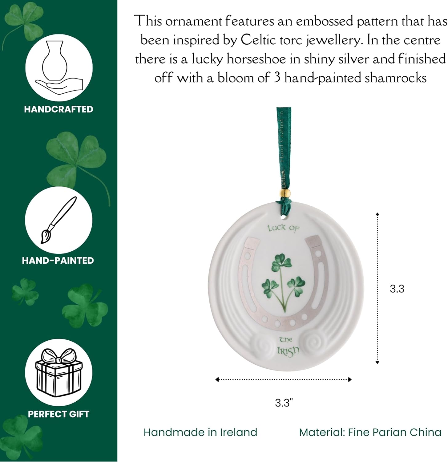 Belleek Luck of The Irish Shamrock Ornament