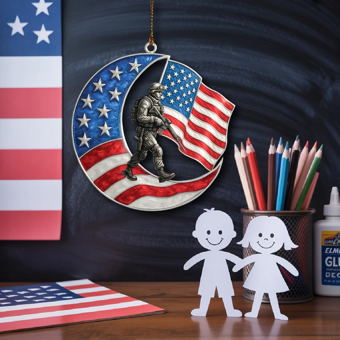 Patriotic Soldier Moon Acrylic Ornament 4-Inch