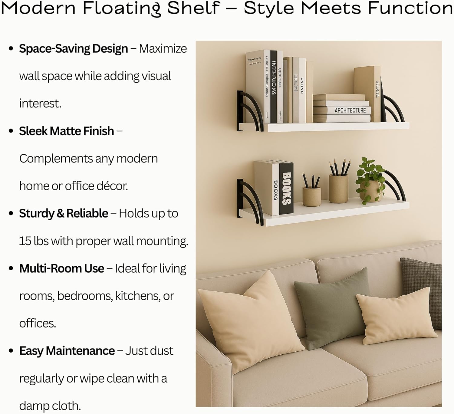 Deep Floating Wall Shelves - Invisible Mount - White