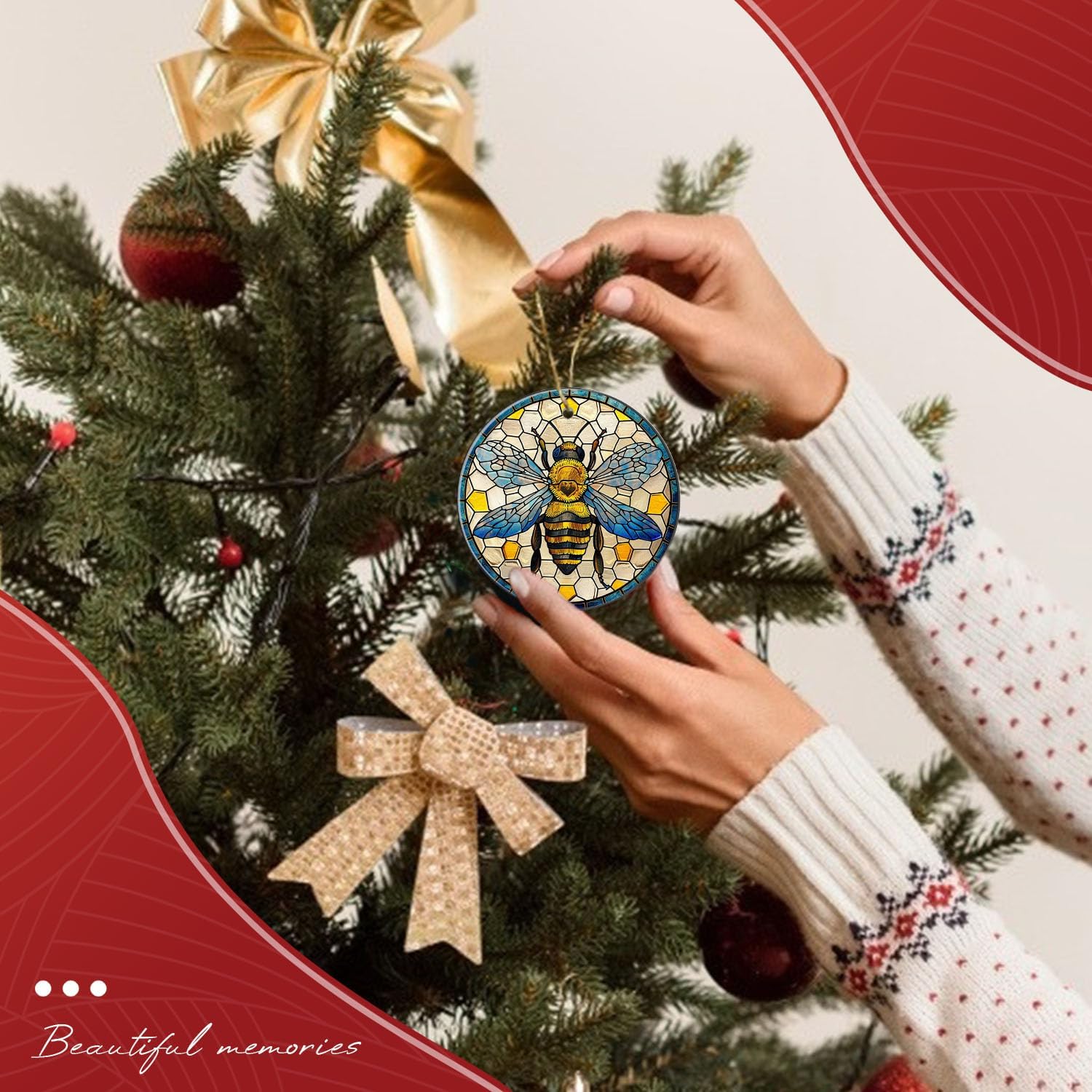 Gelyijix Funny Stained Glass Bee Christmas Ornament