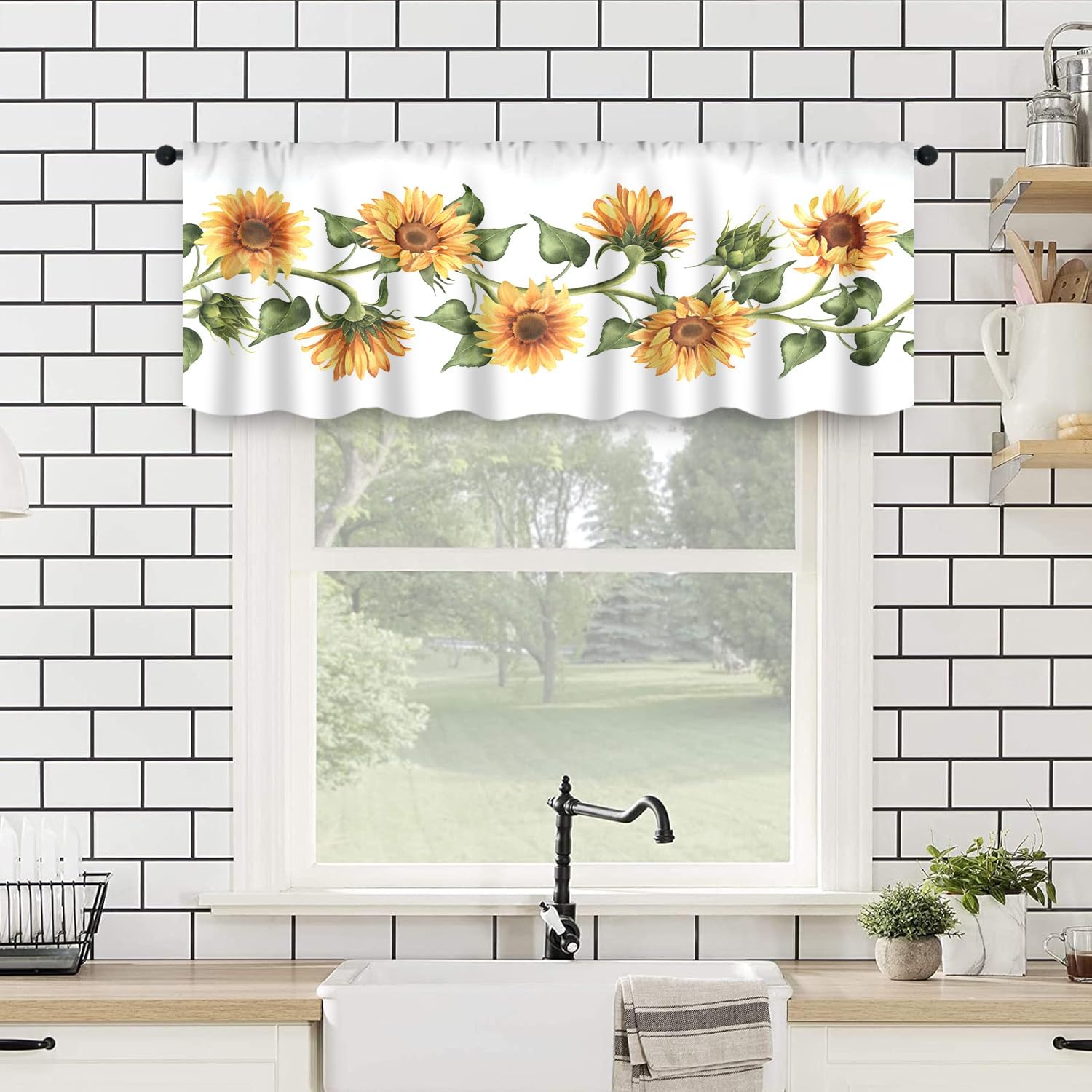 IFFVGX25 Sunflower Kitchen Curtains Valance Tiers Set