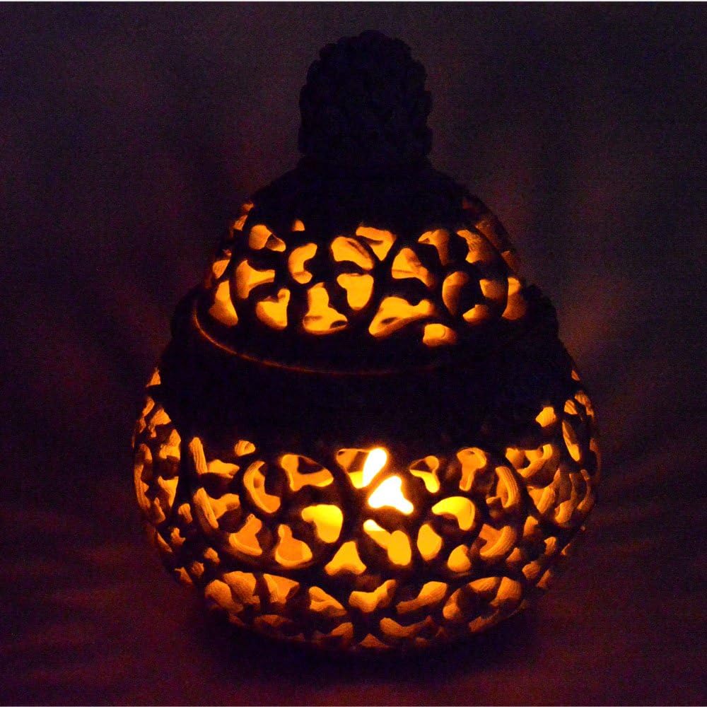Handcrafted Soapstone Tea Holder Potpourri Box with Floral Carving 1