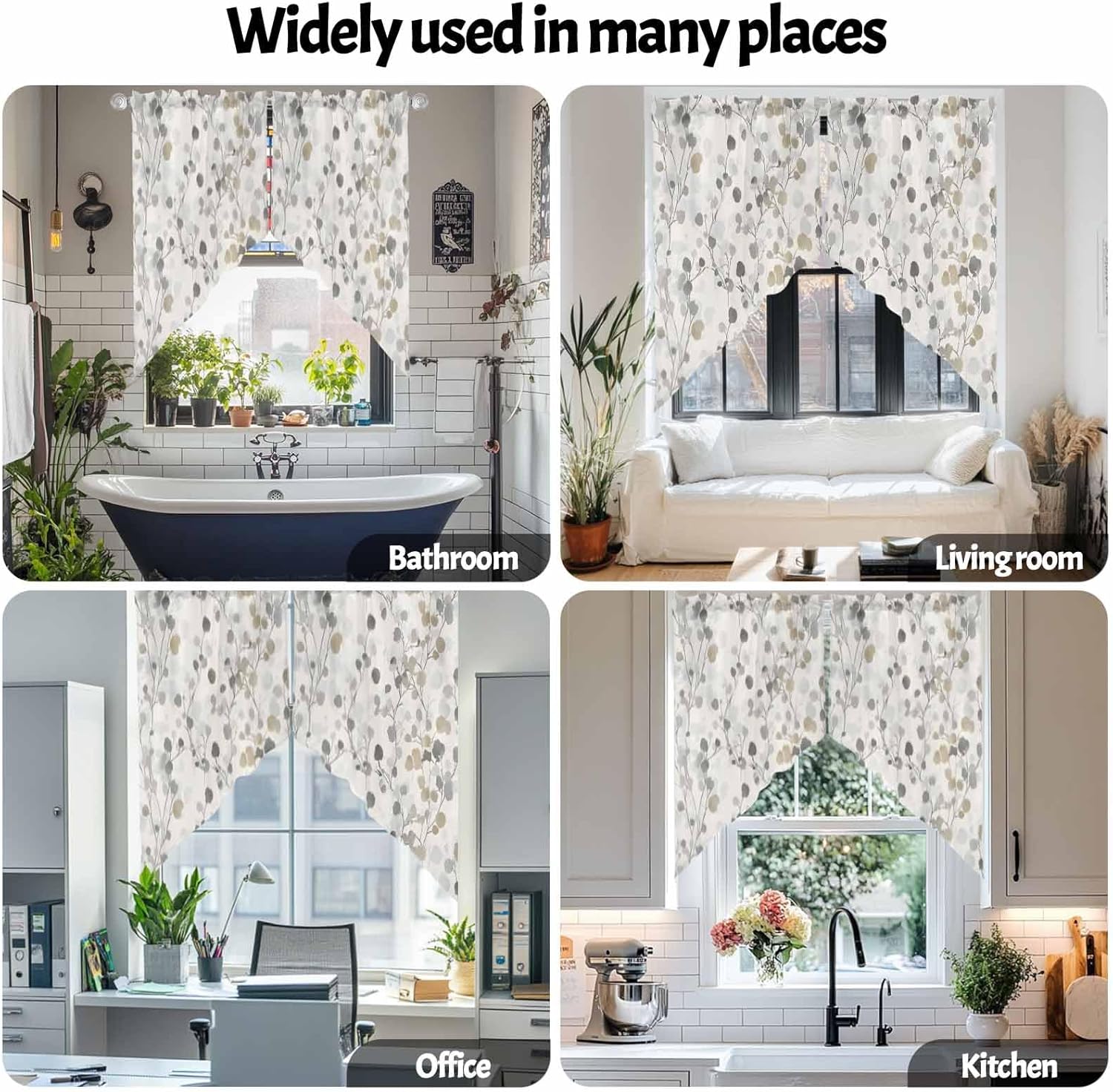 Gray Botanical Swag Valance 2 Pack for Windows