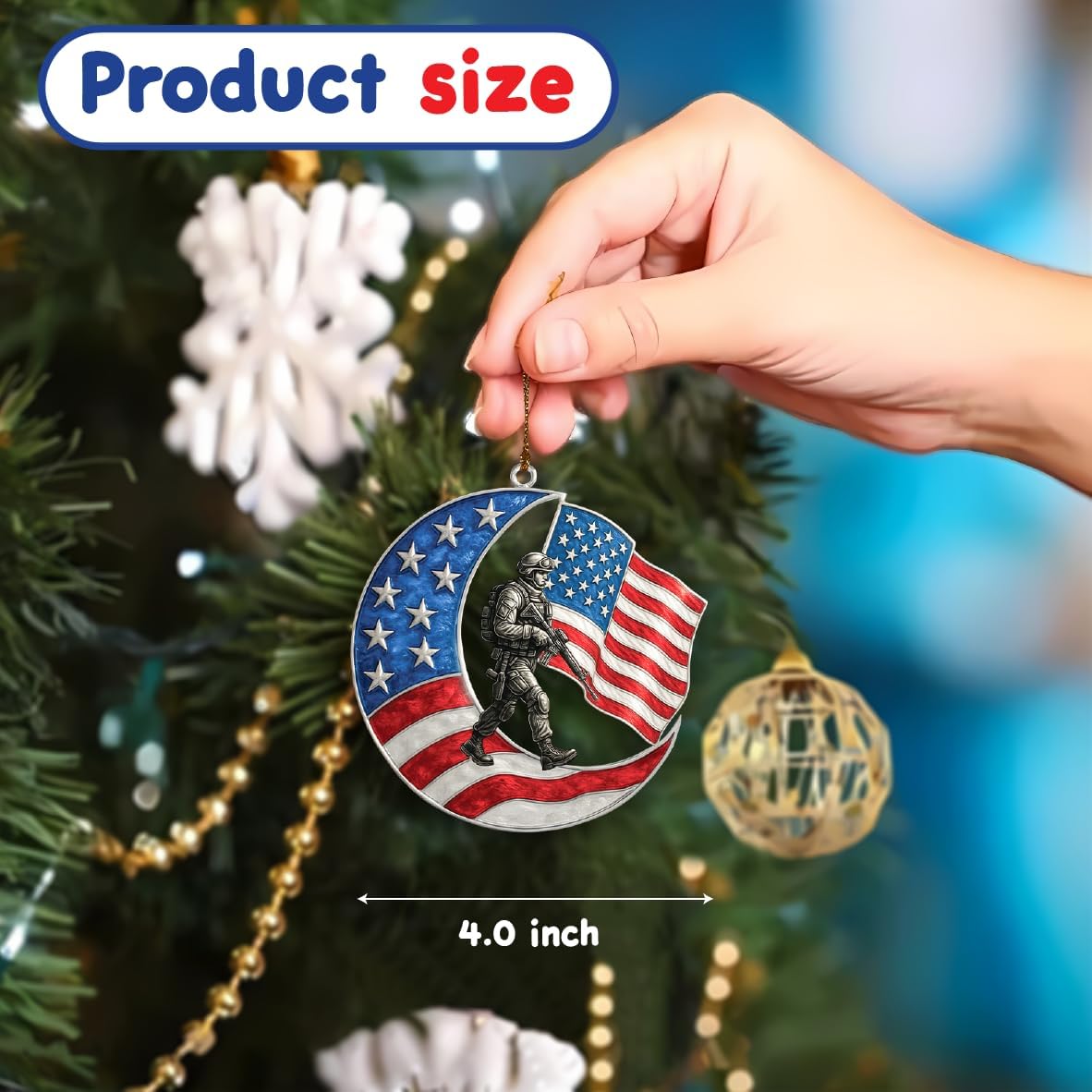 Patriotic Soldier Moon Acrylic Ornament 4-Inch
