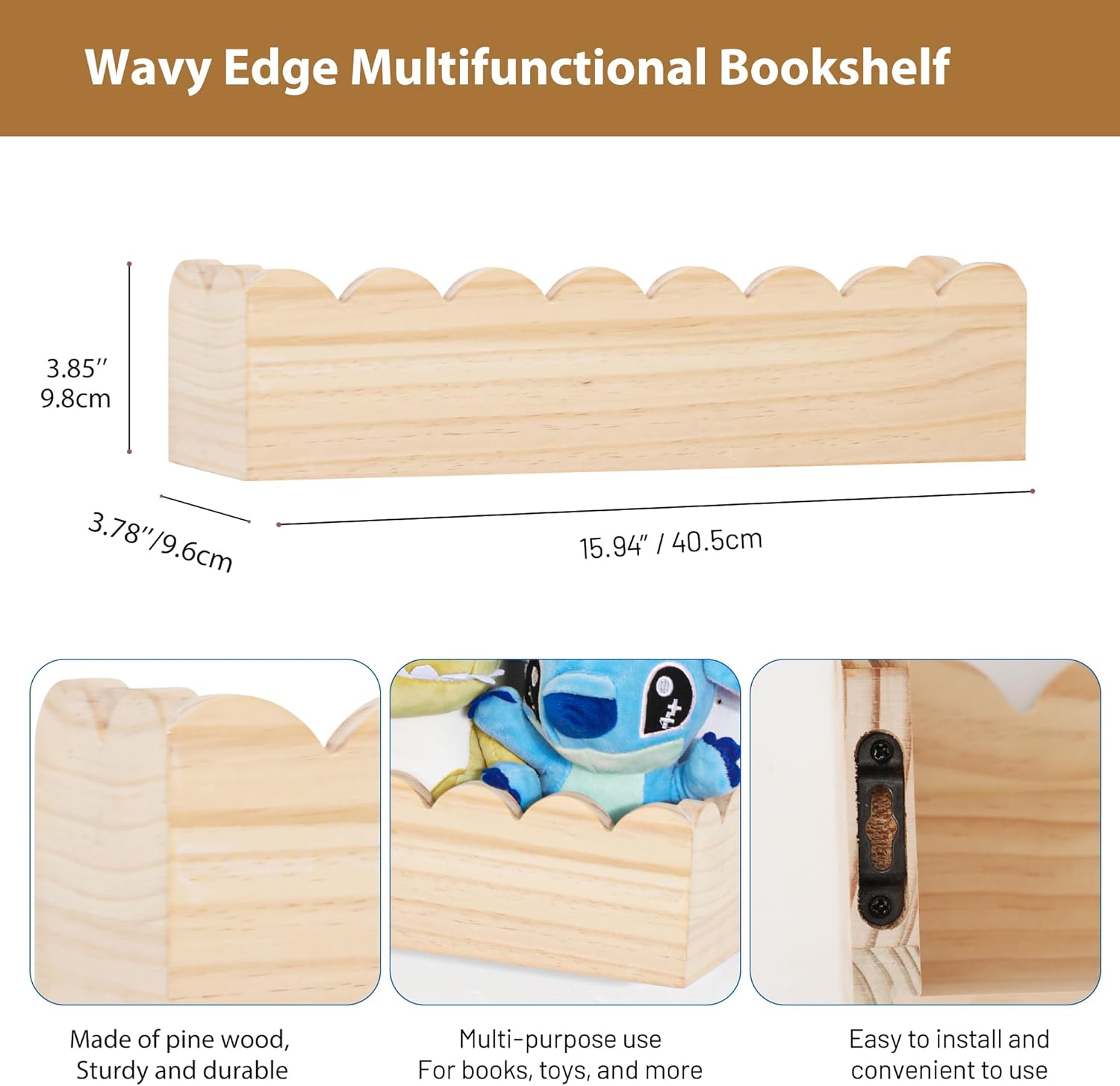Wood Floating Shelves 2 Pack Scalloped Pine Natural