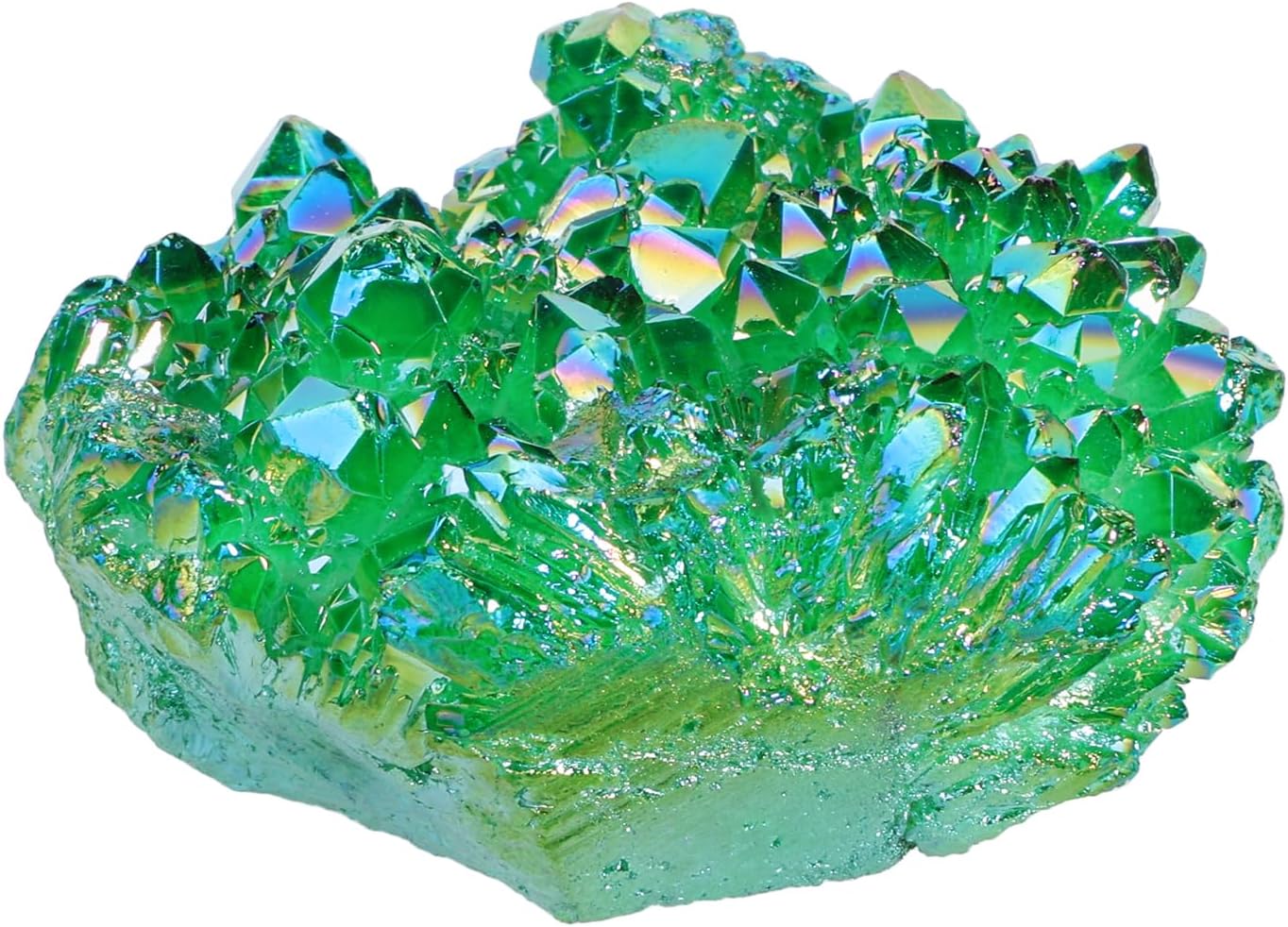 SUNYIK Green Titanium Coated Crystal Cluster Figurine
