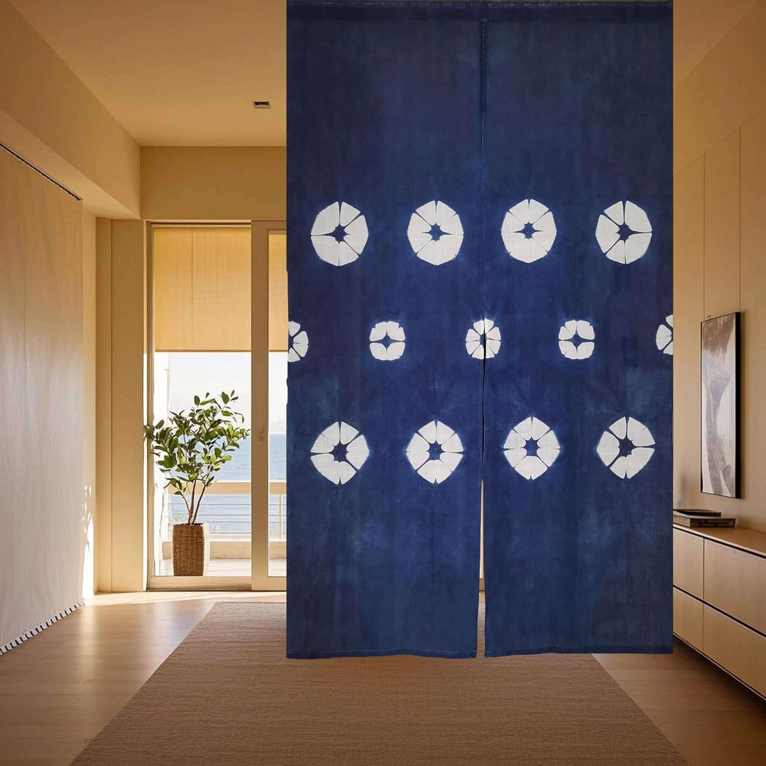 Hand-Dyed Japanese Door Curtain Shibori Noren Panel 335x59in