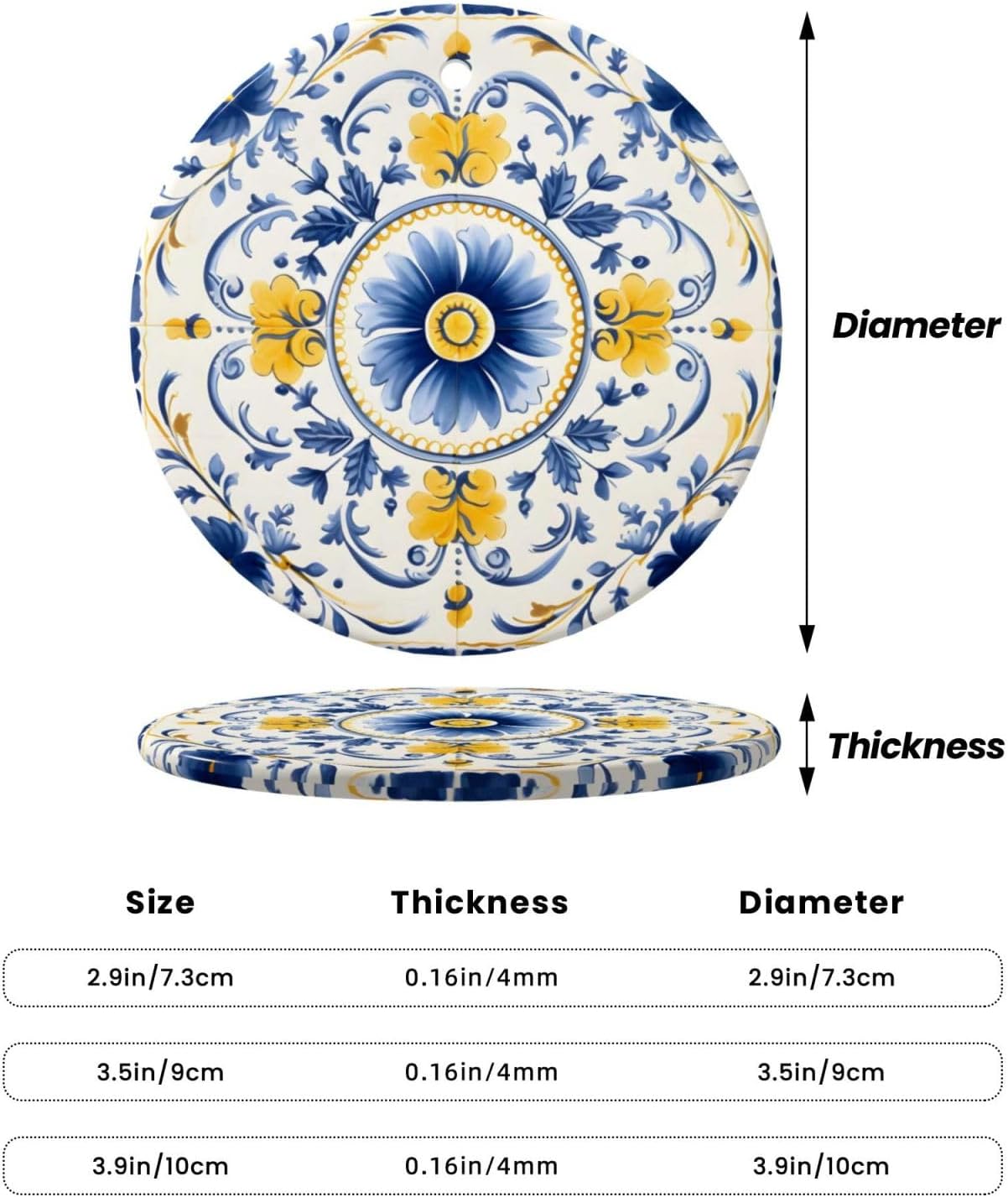 DXTKWL Christmas Ornaments Blue Yellow Ceramic Round Pendant Hanging Decorations