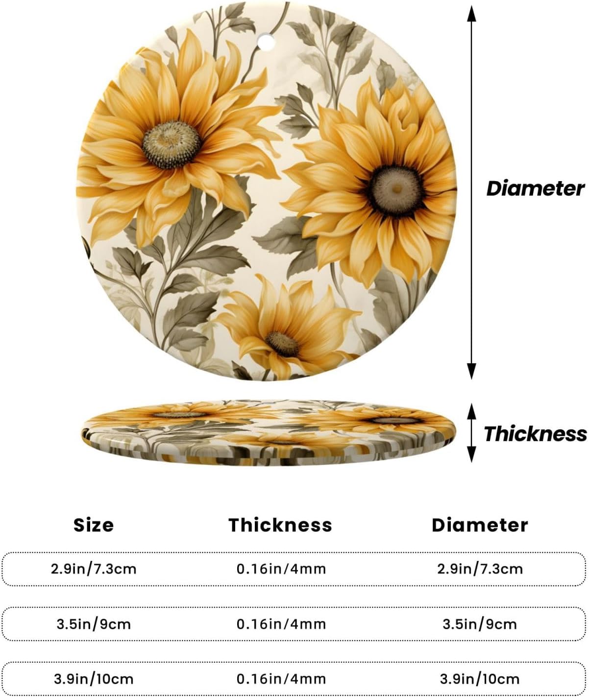 DXTKWL Christmas Ornaments Retro Sunflower Round Ceramic Pendant Decor