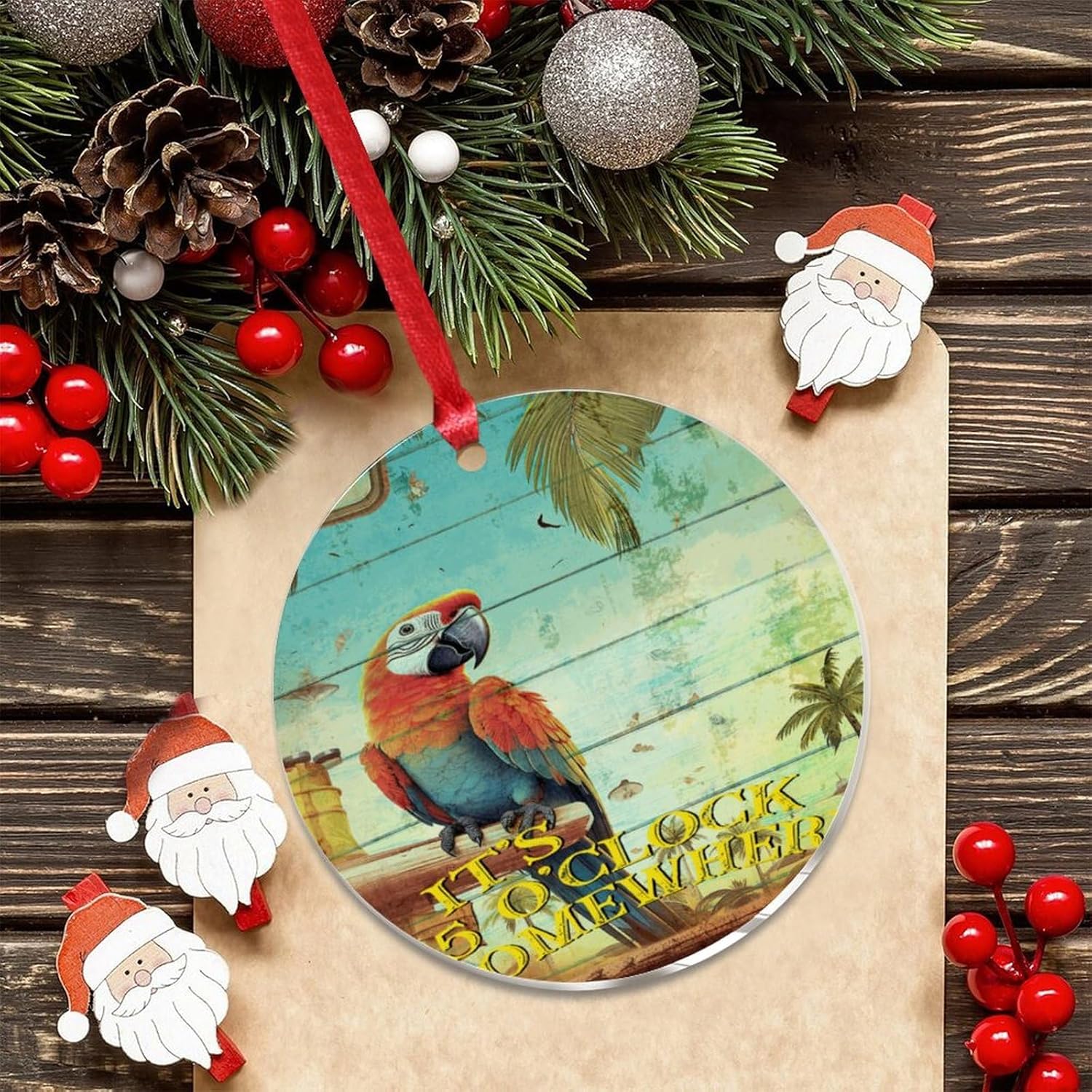 3 Inch Acrylic Christmas Ornaments 2024 Flamingo Decorative Hanging Baubles