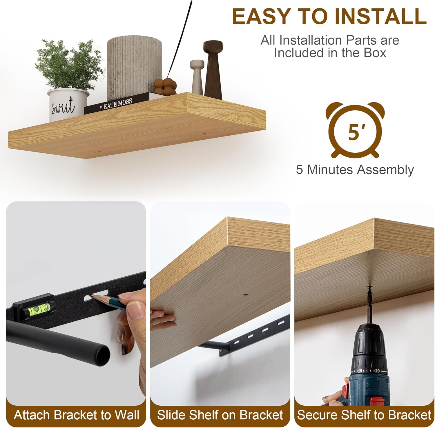 Fun Memories 36 Inch Floating Shelf Set of 2 Oak