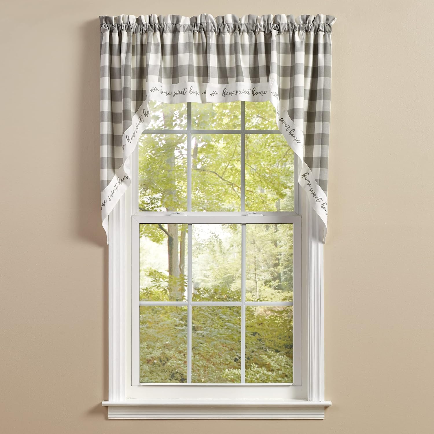 Park Designs Buffalo Check Lined Swags Dove Gray Cream