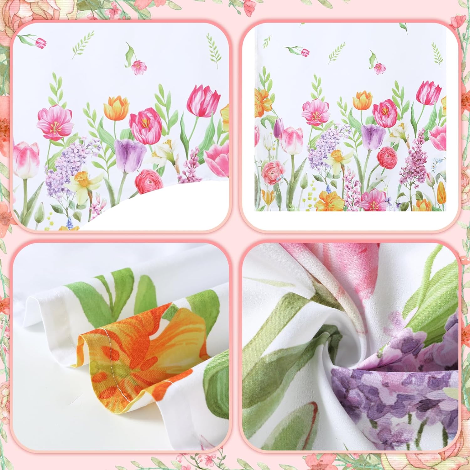Ganeen 3 Pcs Summer Tulip Kitchen Curtain Set with Valance