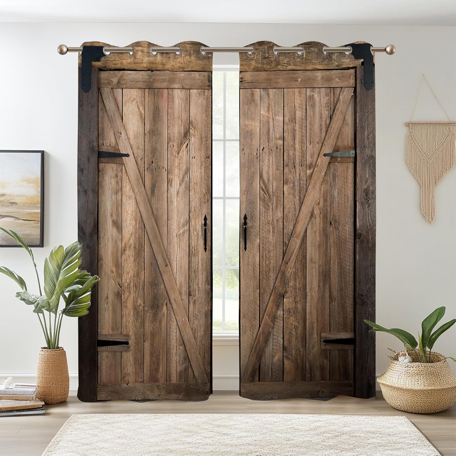 Renaiss Barn Door Curtains Set of 2 Panels Grommet Window Treatment