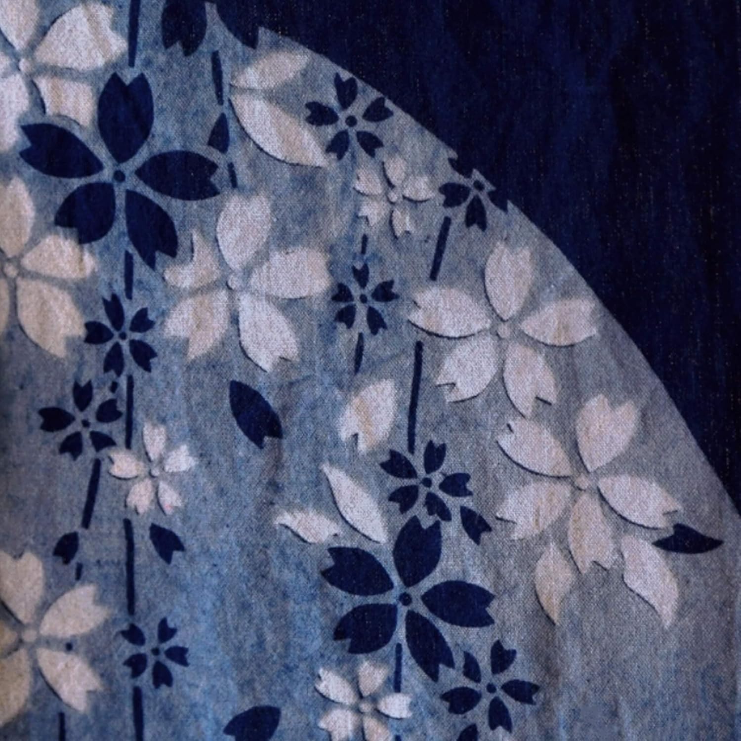 Handmade Shibori Noren Curtain in Cherry Blossom Bunnies