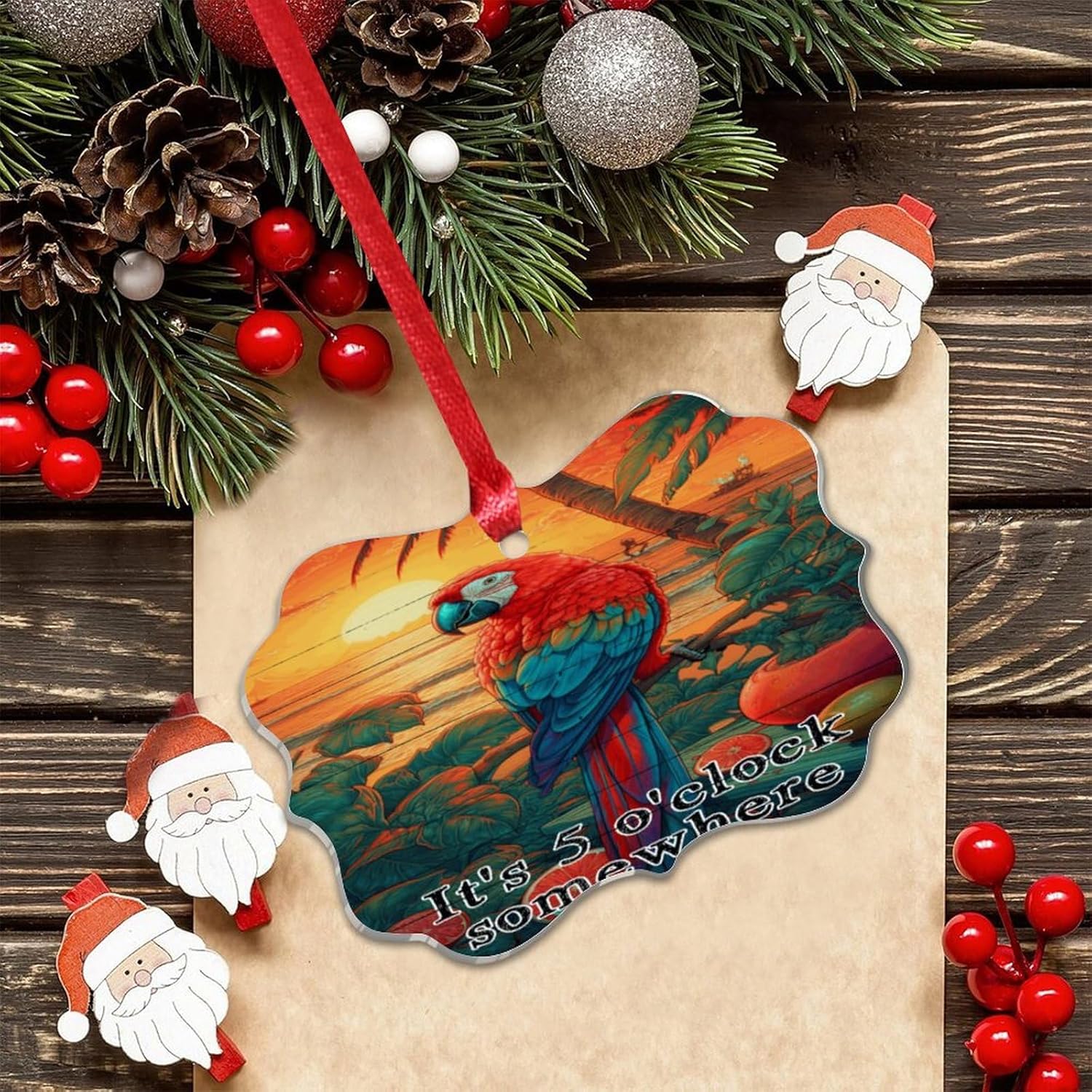 3 Inch Acrylic Christmas Ornaments 2024 Retro Sunset Bauble Decor