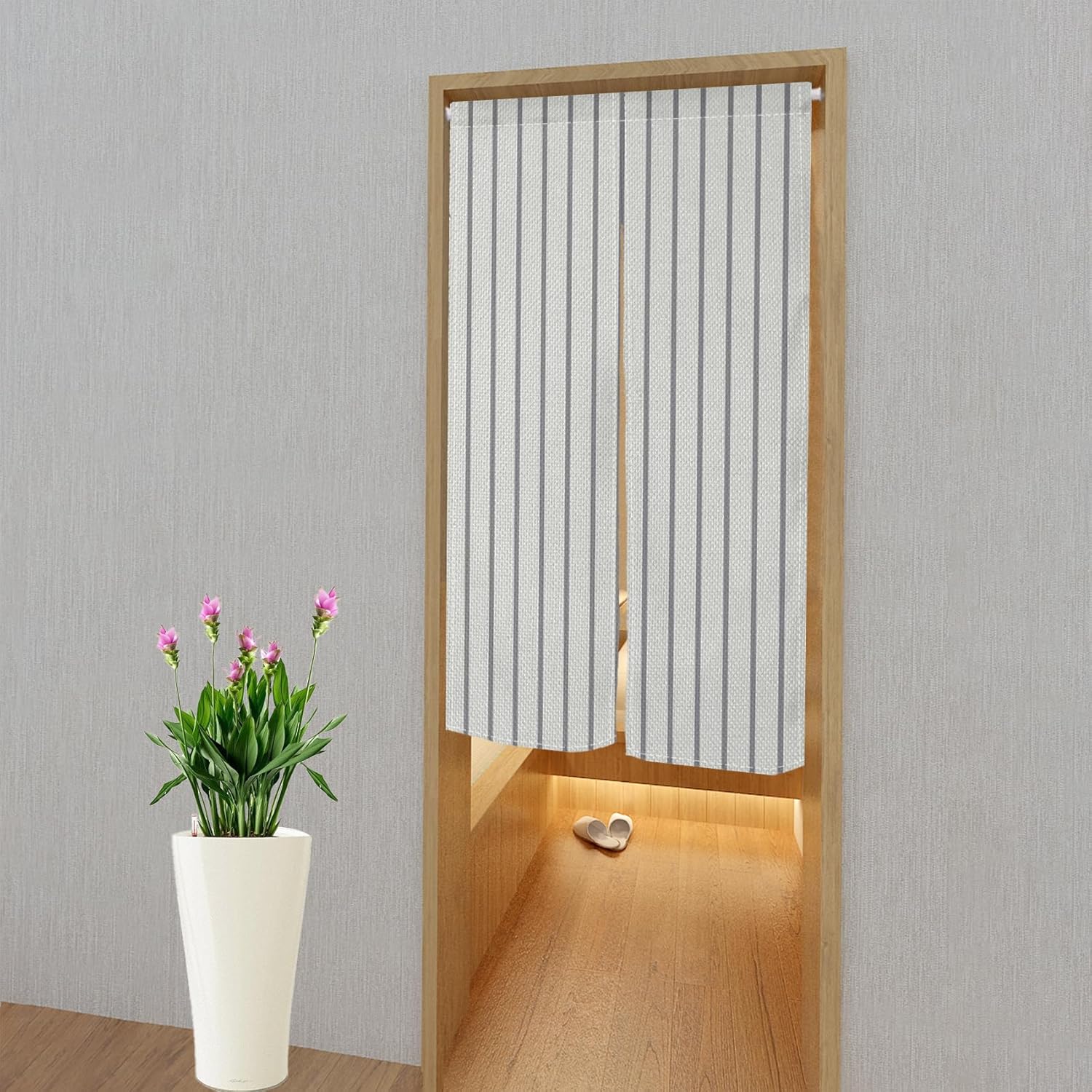 Leowefowa Modern Gray Stripe Door Curtain for Privacy