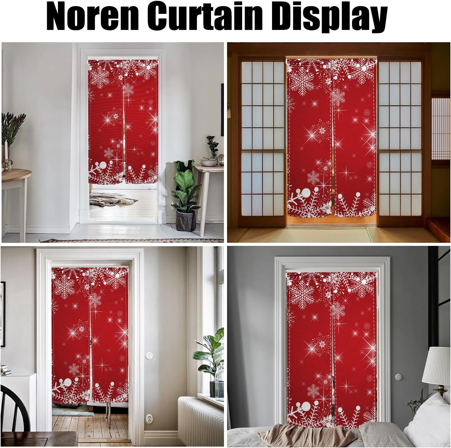 Japanese Noren Door Curtain with Christmas Red and Snowflake Pattern