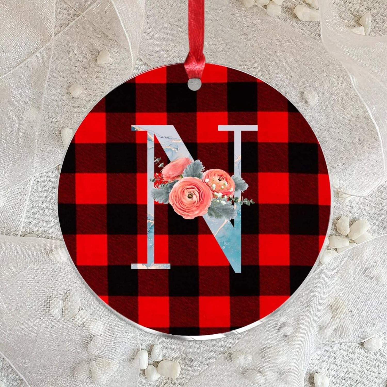 Acrylic Christmas Ornament with Blue Monogram Initial N