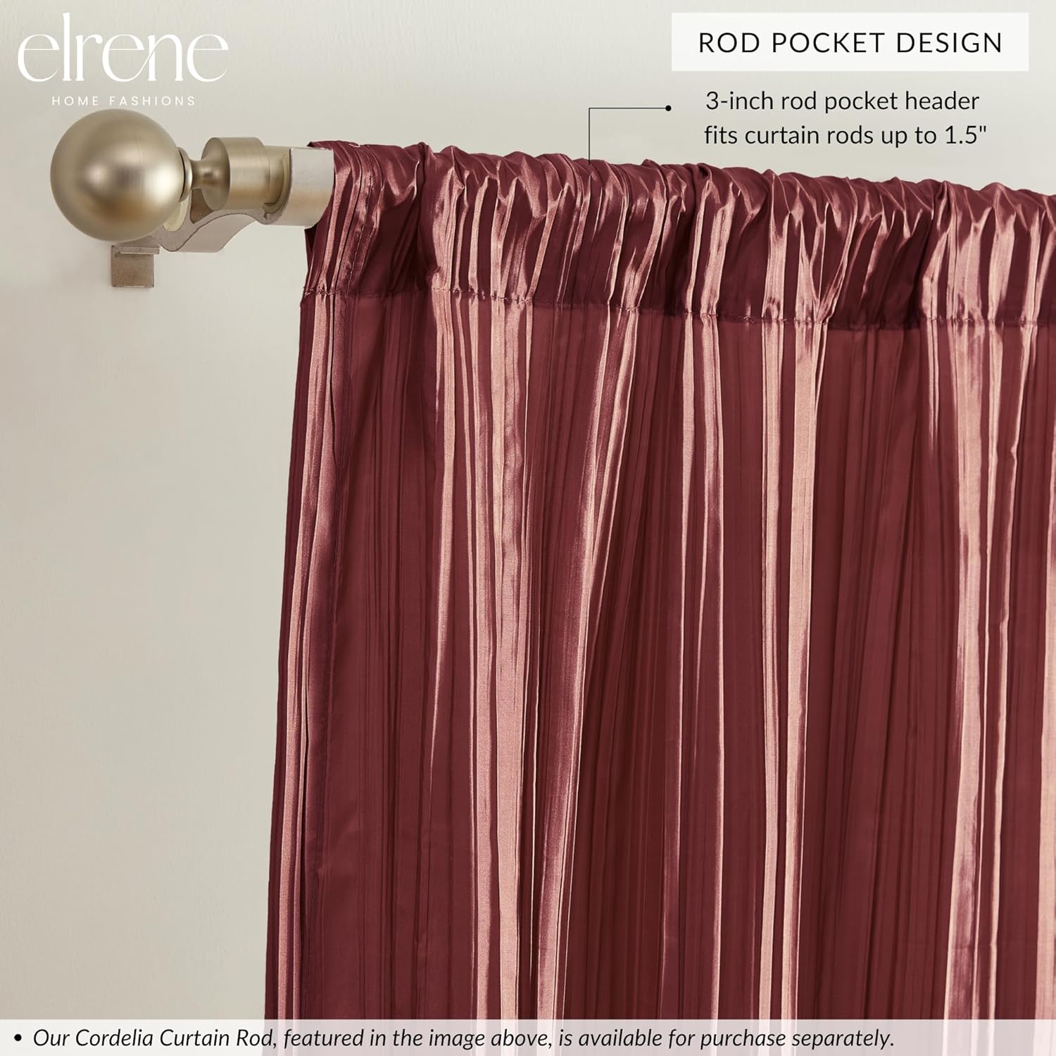 Elrene Home Fashions Athena Faux Crushed-Silk Curtain Panel and Valance Set Red