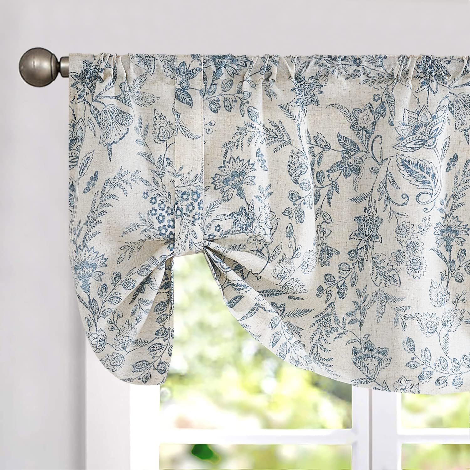 Lazzzy Farmhouse Valance Curtain 18 Inch Rod Pocket 1 Panel Blue on Beige